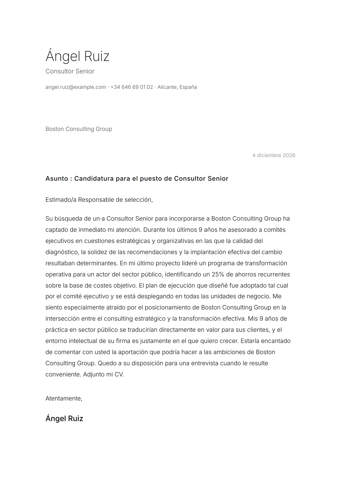 Minimal blanco papel — Plantillas de cartas de presentación