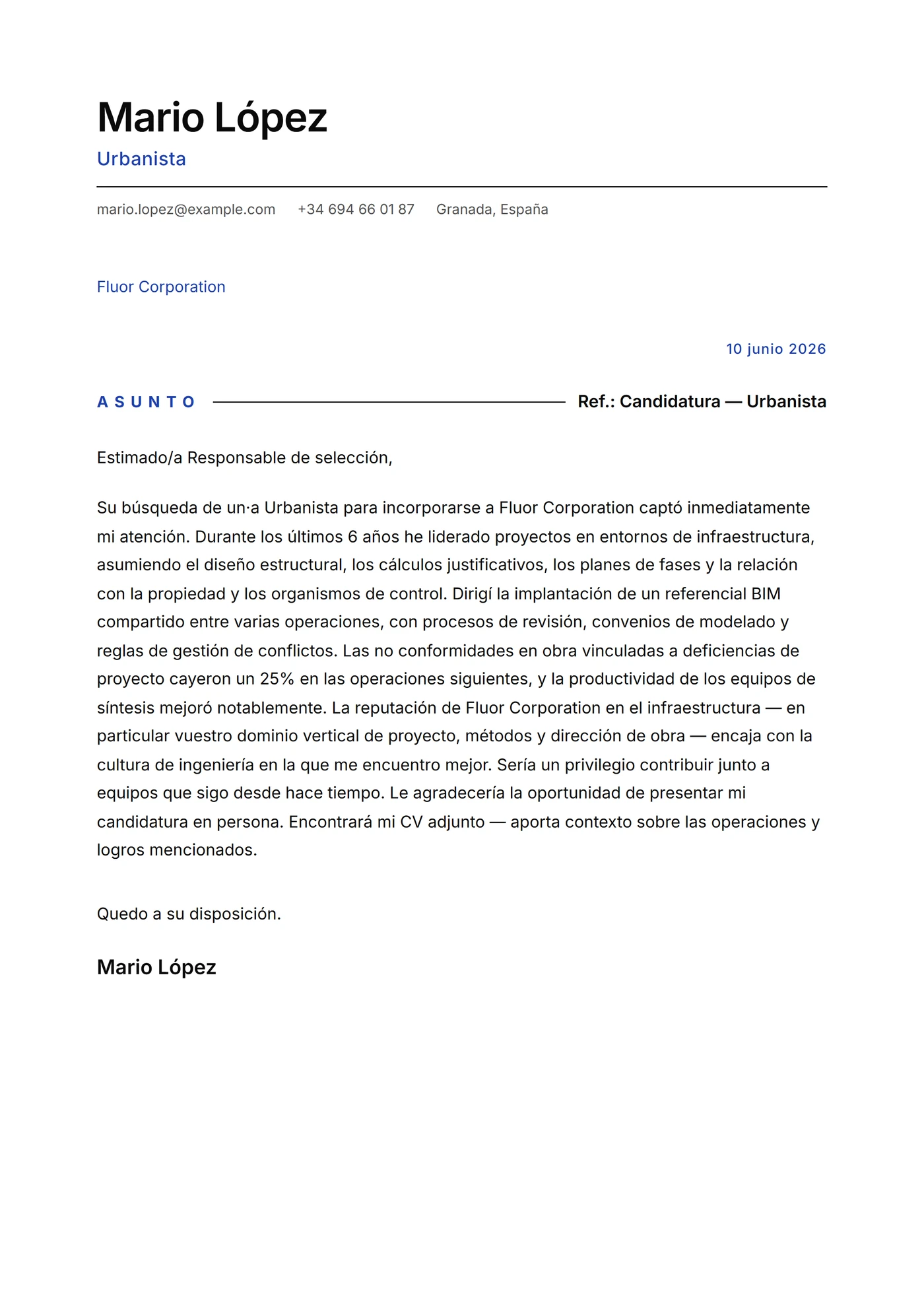 Minimal filete fino — Plantillas de cartas de presentación