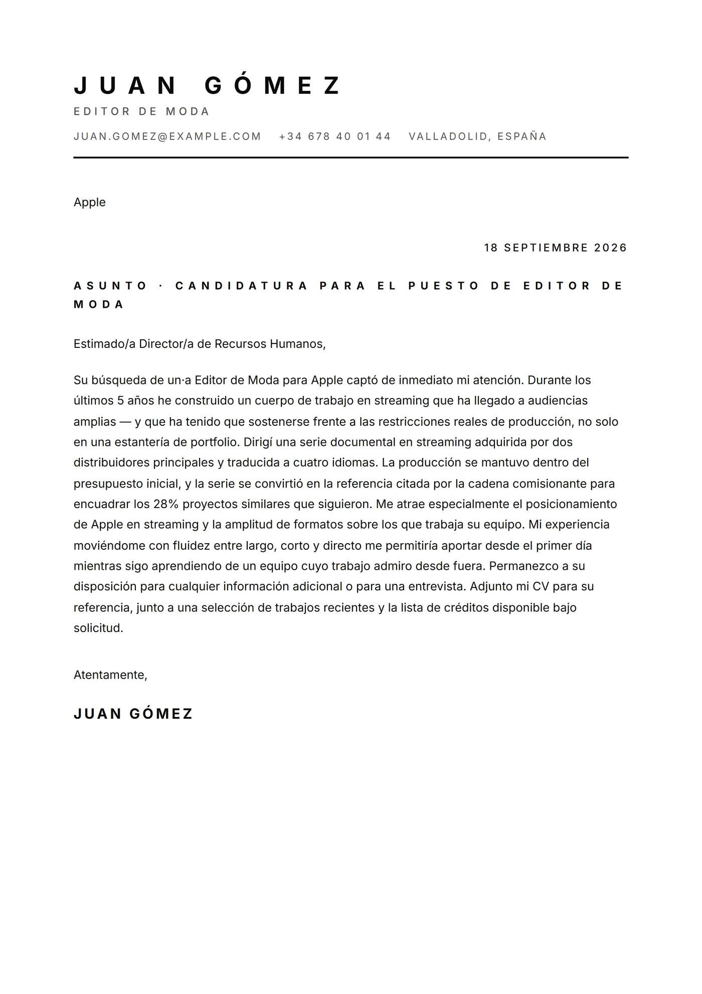 Minimal mayúsculas — Plantillas de cartas de presentación