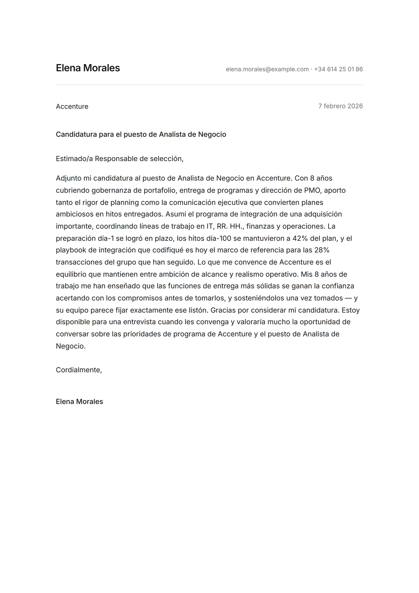 Minimalista — Plantillas de cartas de presentación