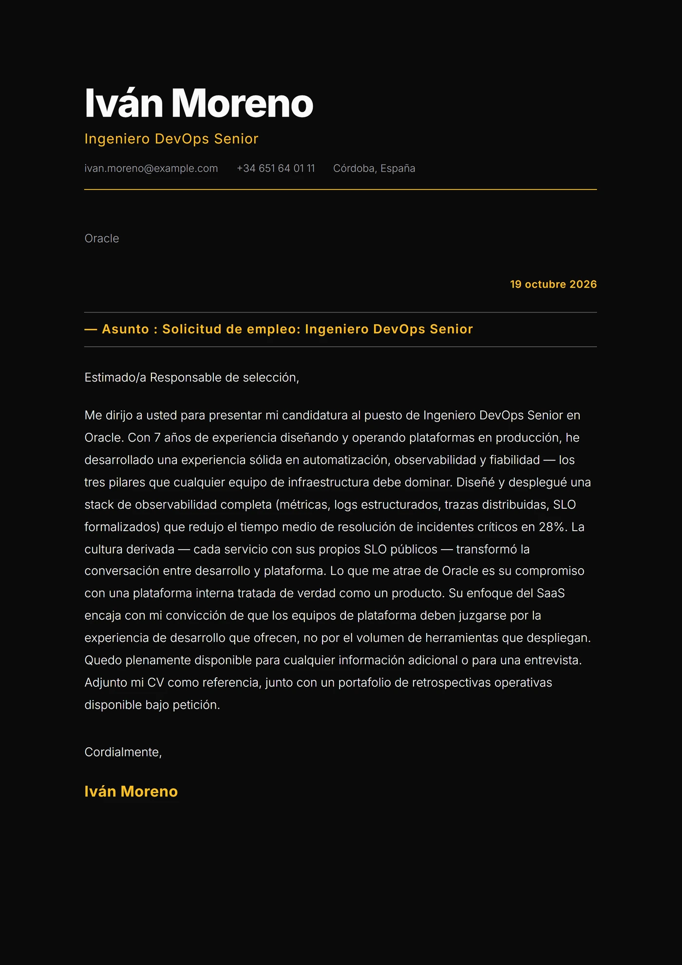 Monolito Oscuro — Plantillas de cartas de presentación