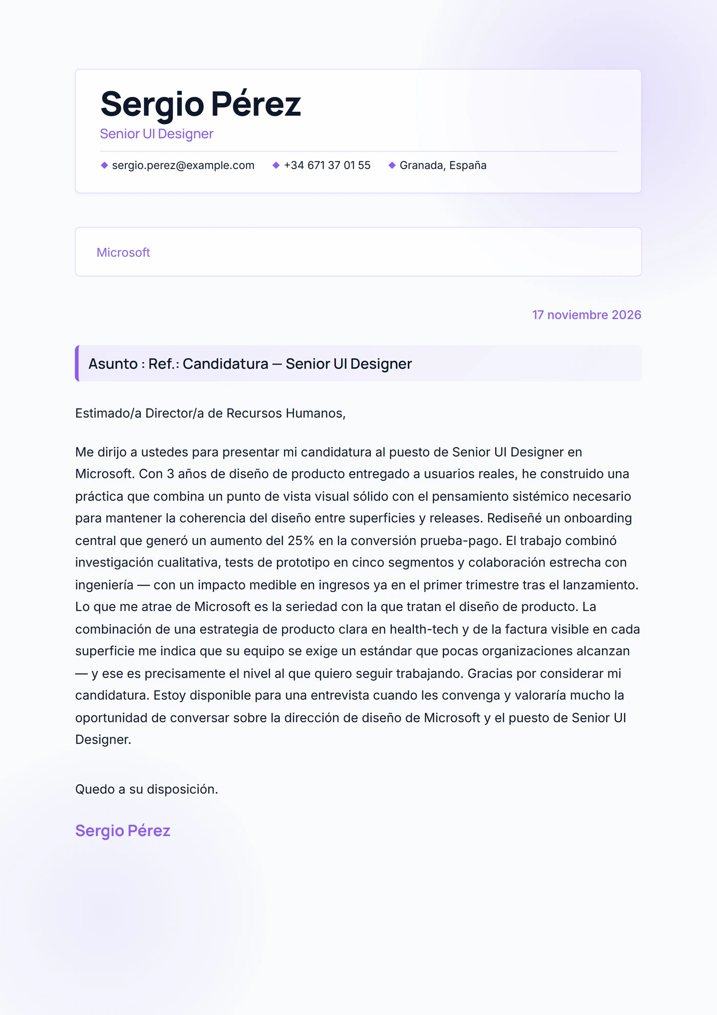 Glassmorfismo — Plantillas de cartas de presentación