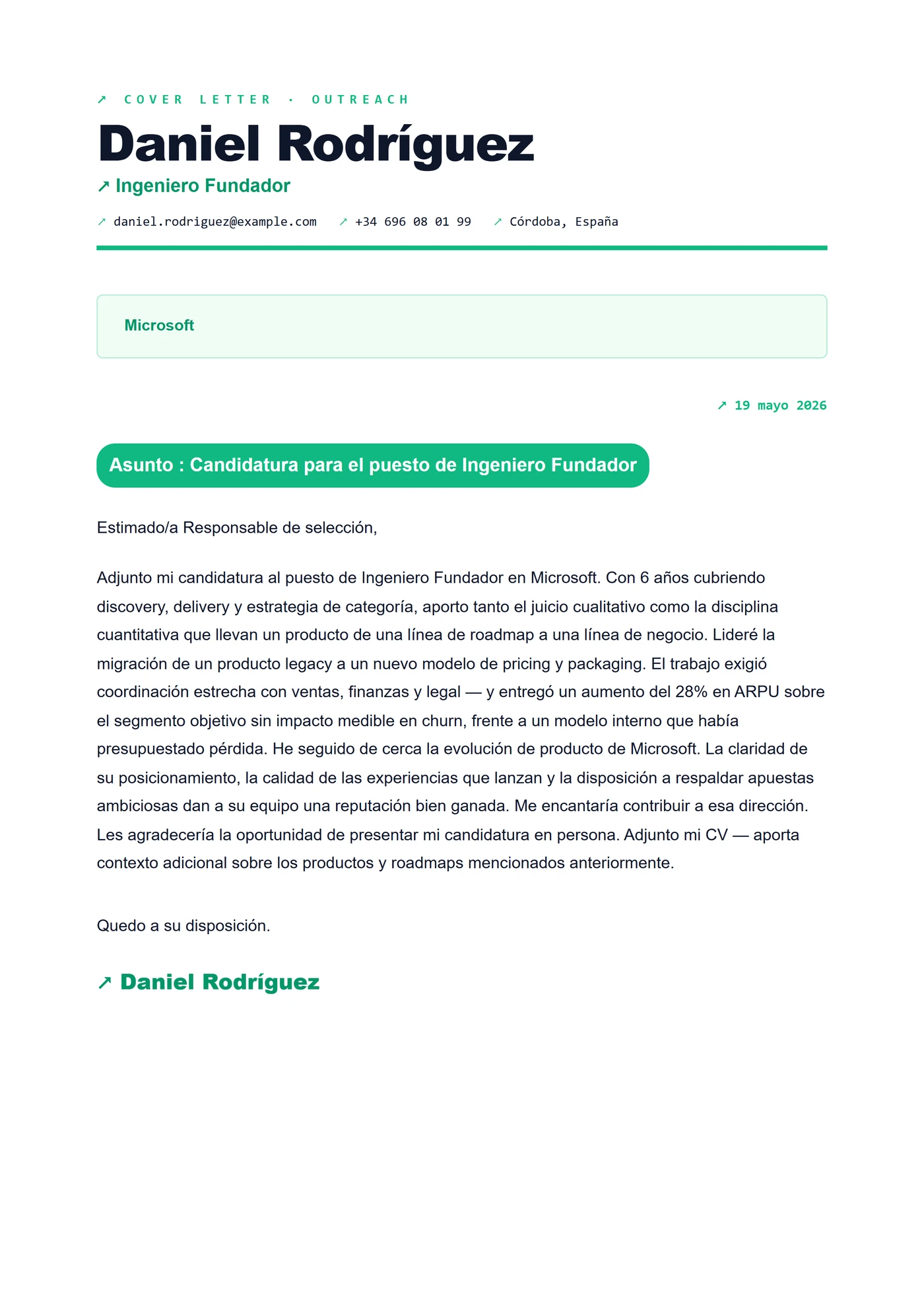 Startup Moderno — Plantillas de cartas de presentación