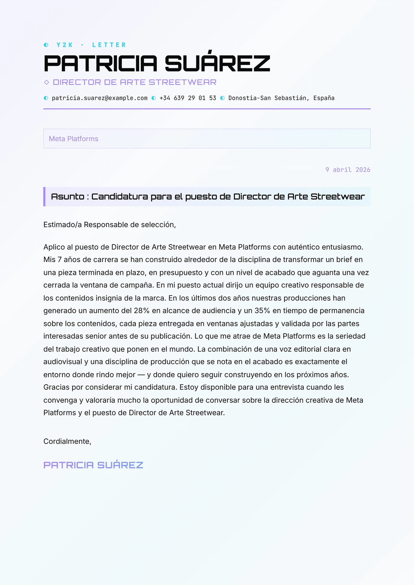 Cromado Y2K — Plantillas de cartas de presentación