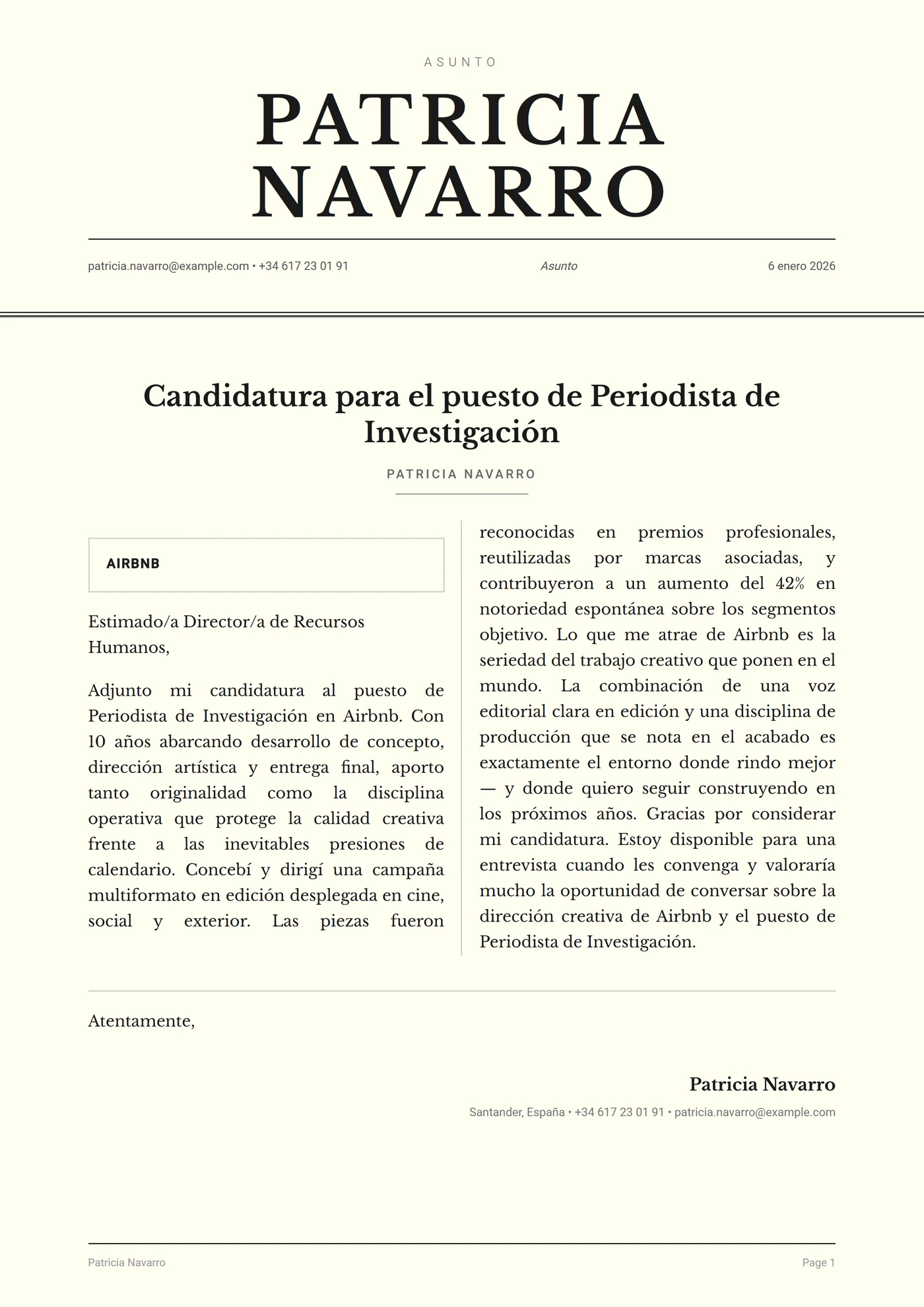 Columna de periódico — Plantillas de cartas de presentación