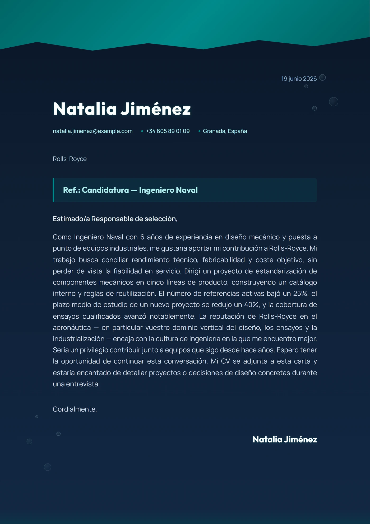 Océano Profundo — Plantillas de cartas de presentación