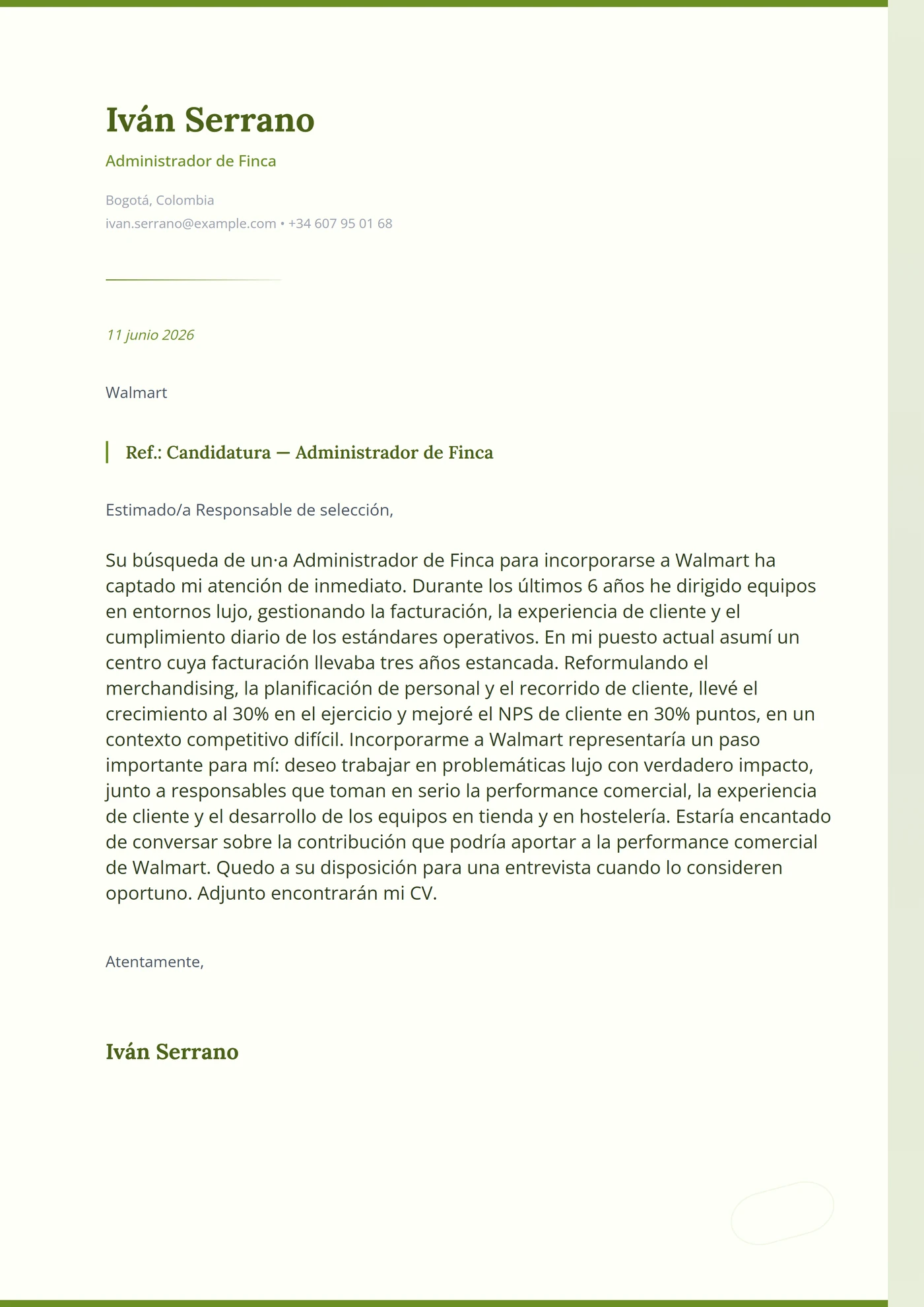 Olivar — Plantillas de cartas de presentación