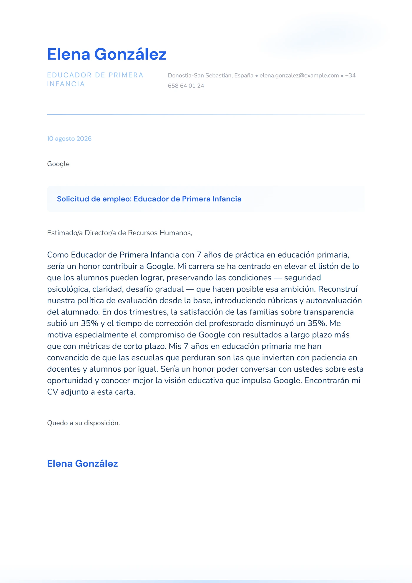 Azul polvo — Plantillas de cartas de presentación