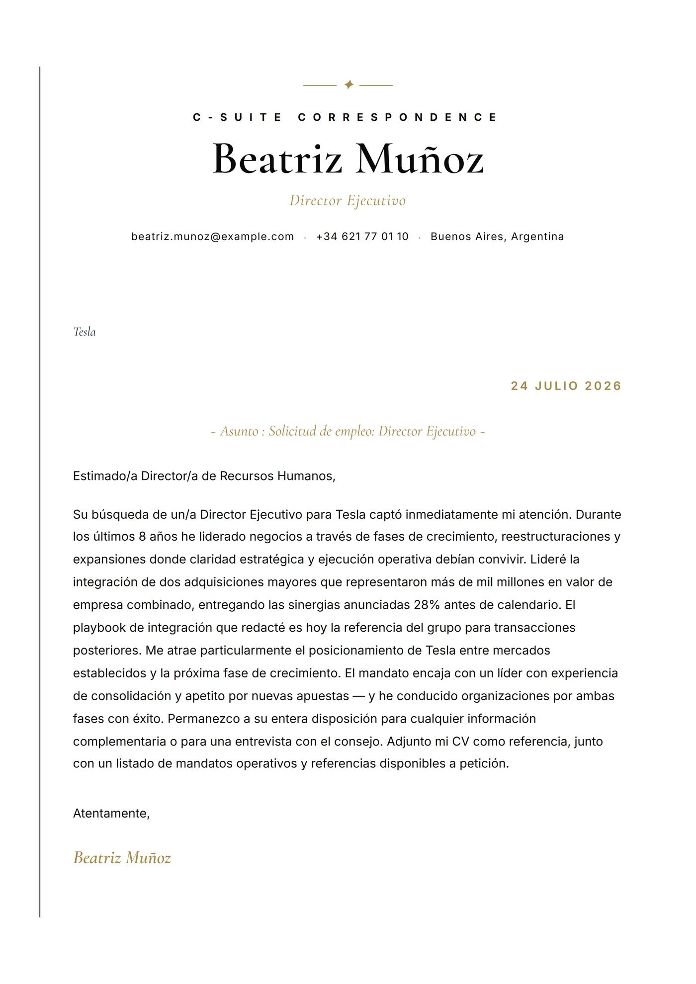 C-Suite — Plantillas de cartas de presentación