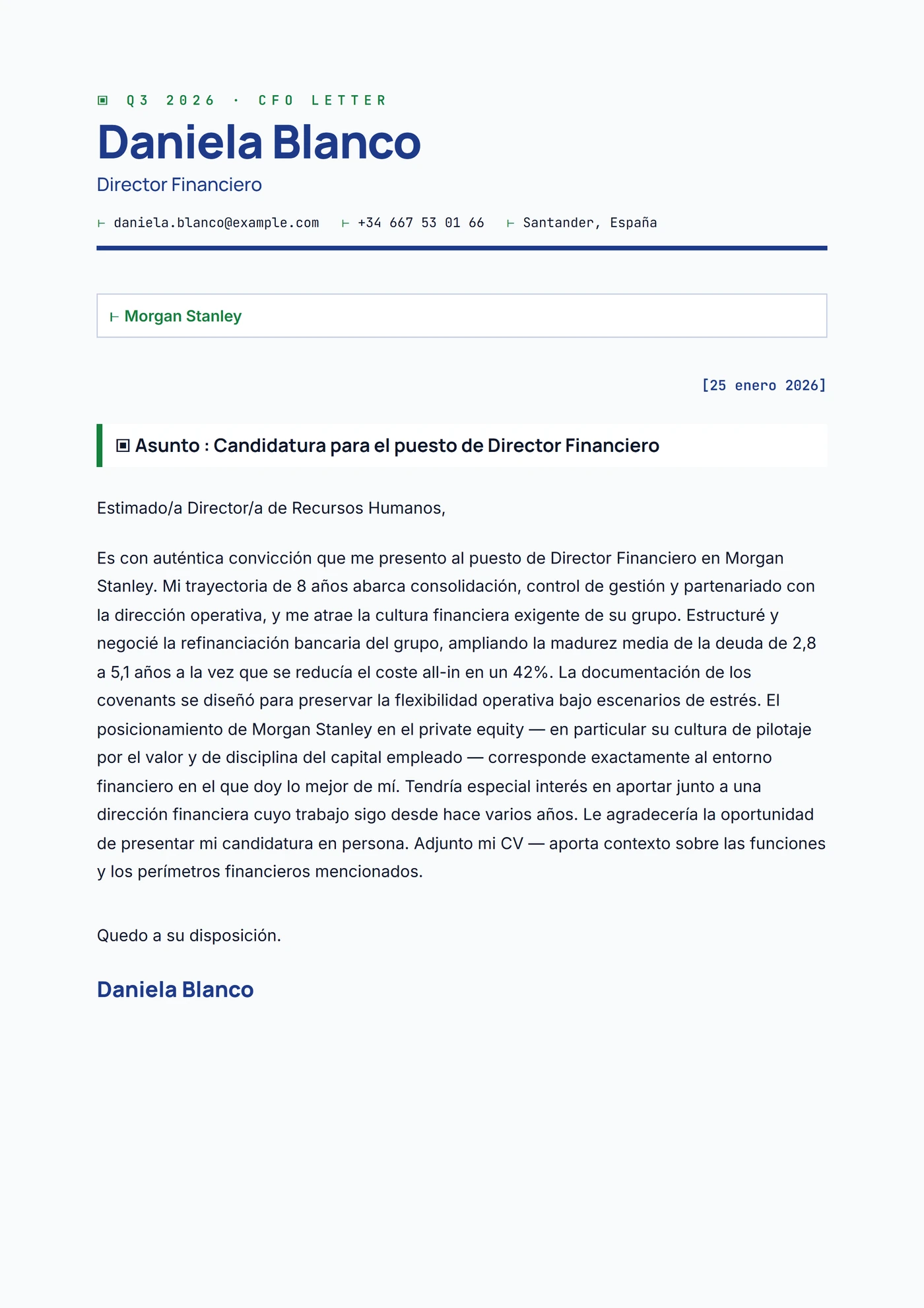 Carta CFO — Plantillas de cartas de presentación