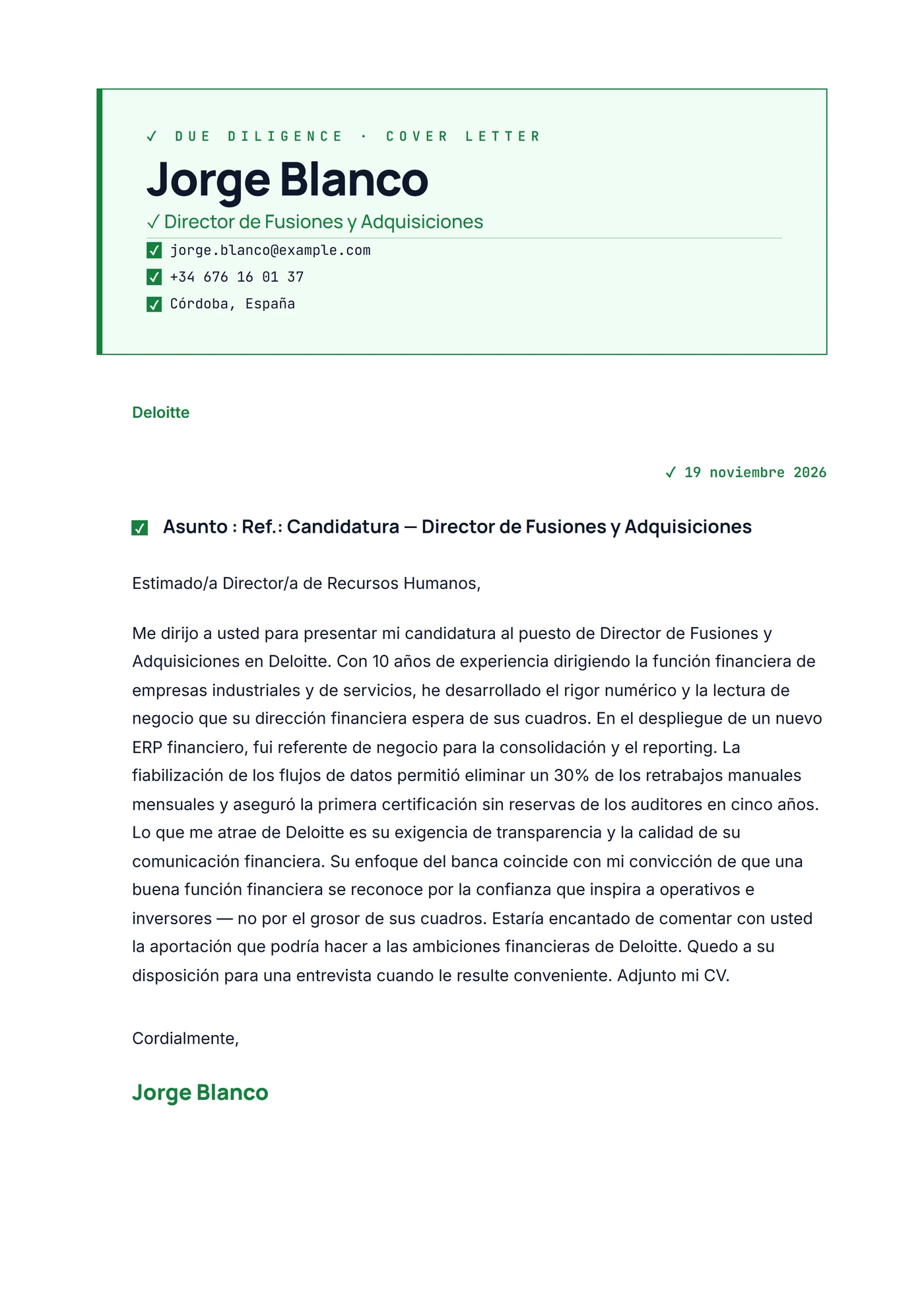 Due diligence — Plantillas de cartas de presentación