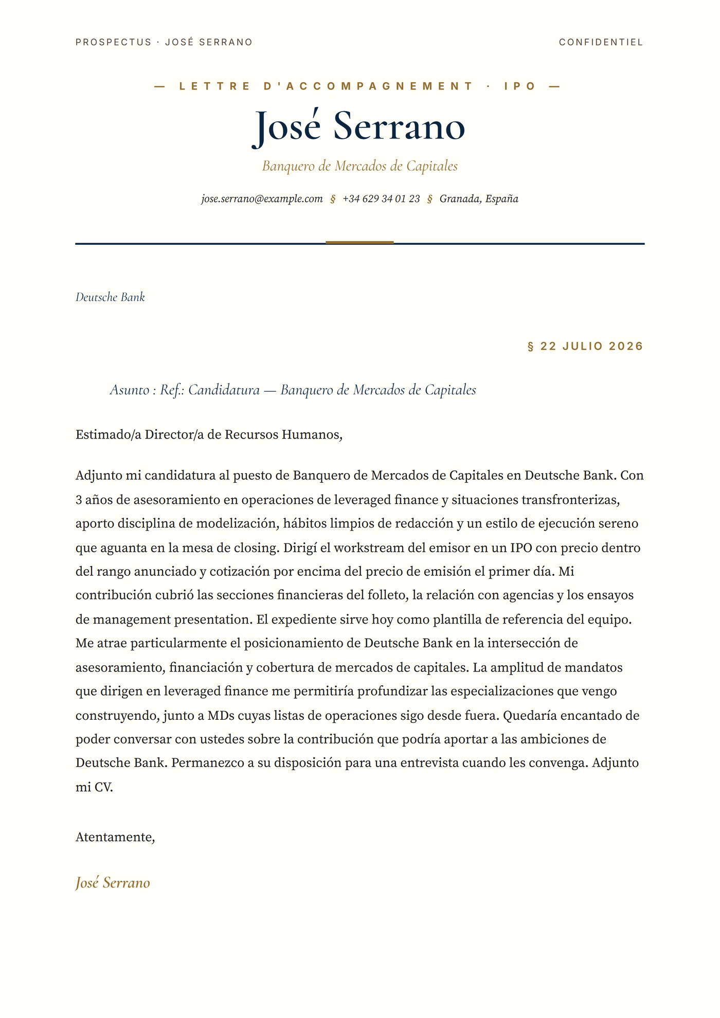 Folleto IPO — Plantillas de cartas de presentación