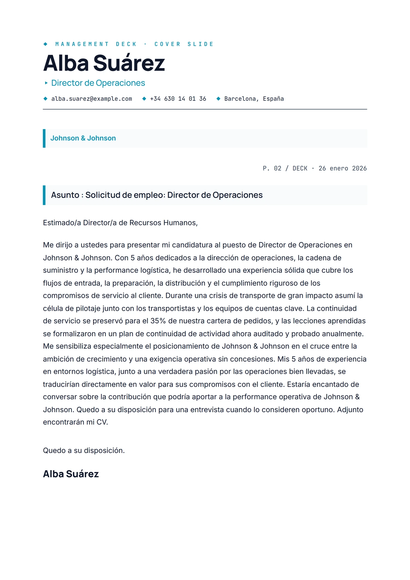 Management — Plantillas de cartas de presentación