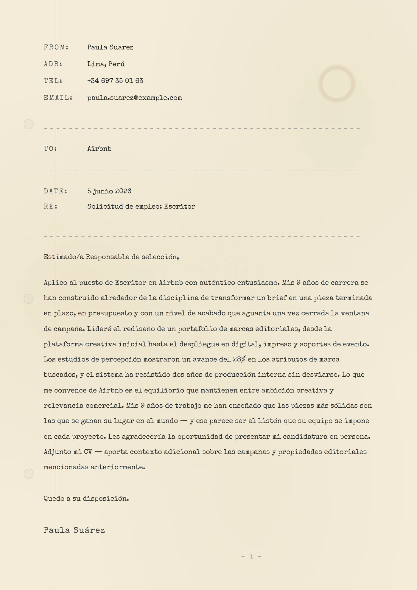 Máquina de escribir retro — Plantillas de cartas de presentación