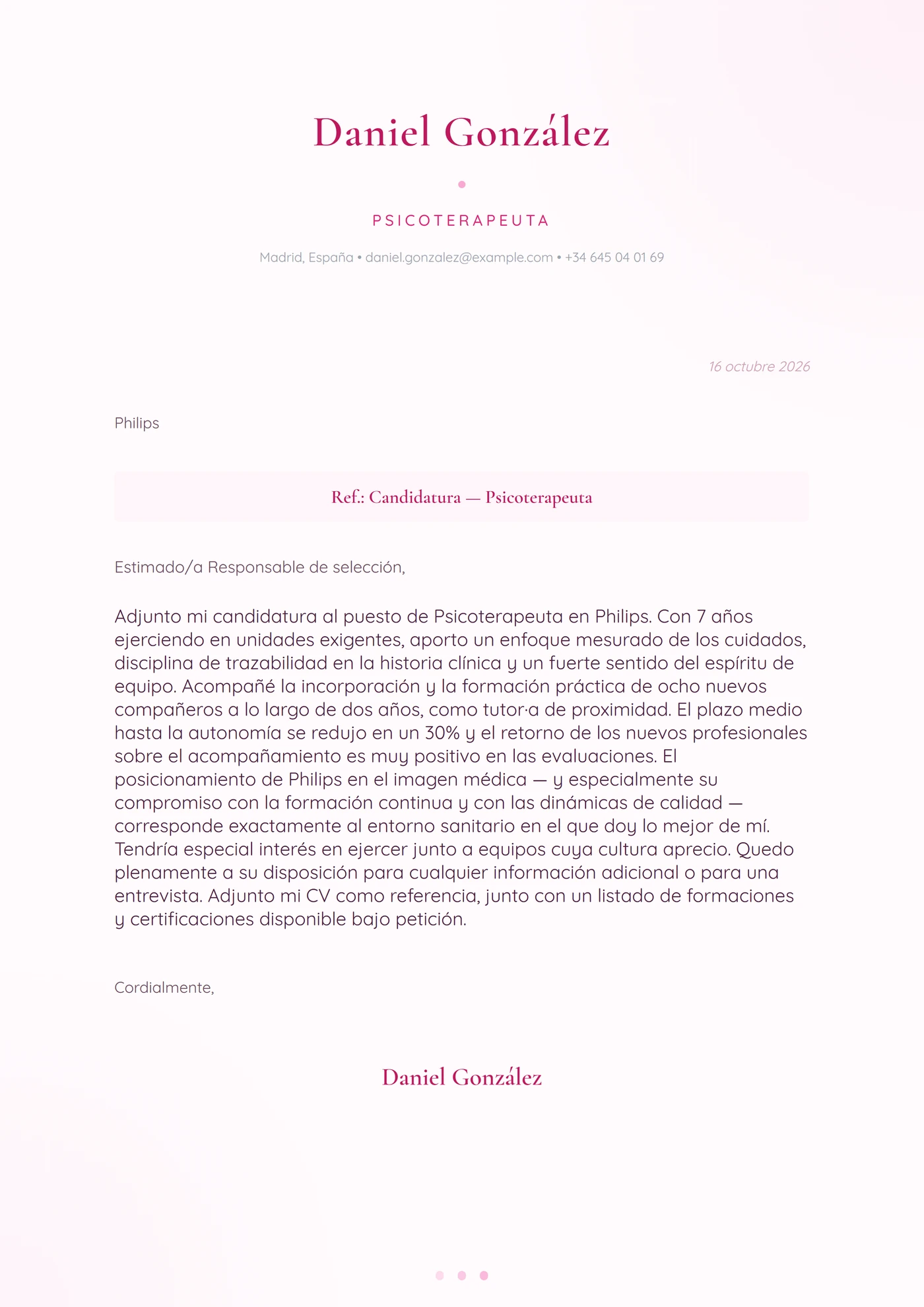 Cuarzo rosa — Plantillas de cartas de presentación