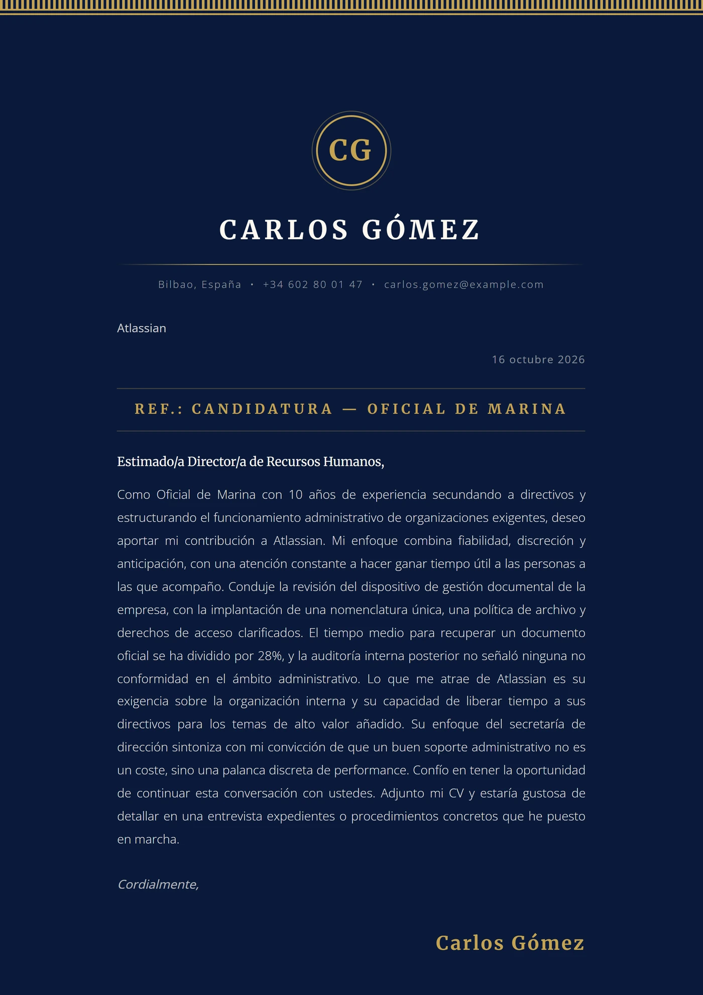 Azul real — Plantillas de cartas de presentación