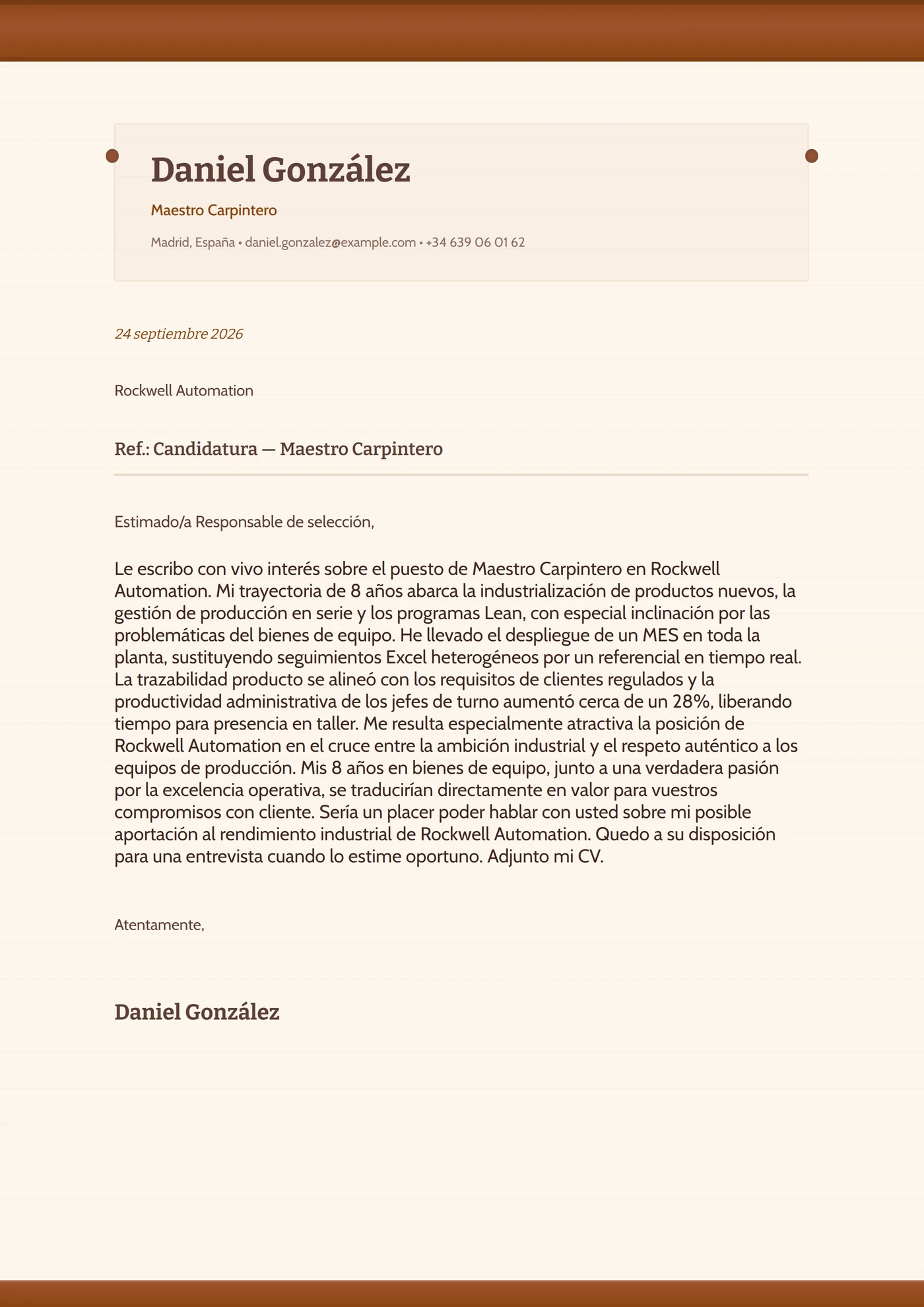 Madera rústica — Plantillas de cartas de presentación
