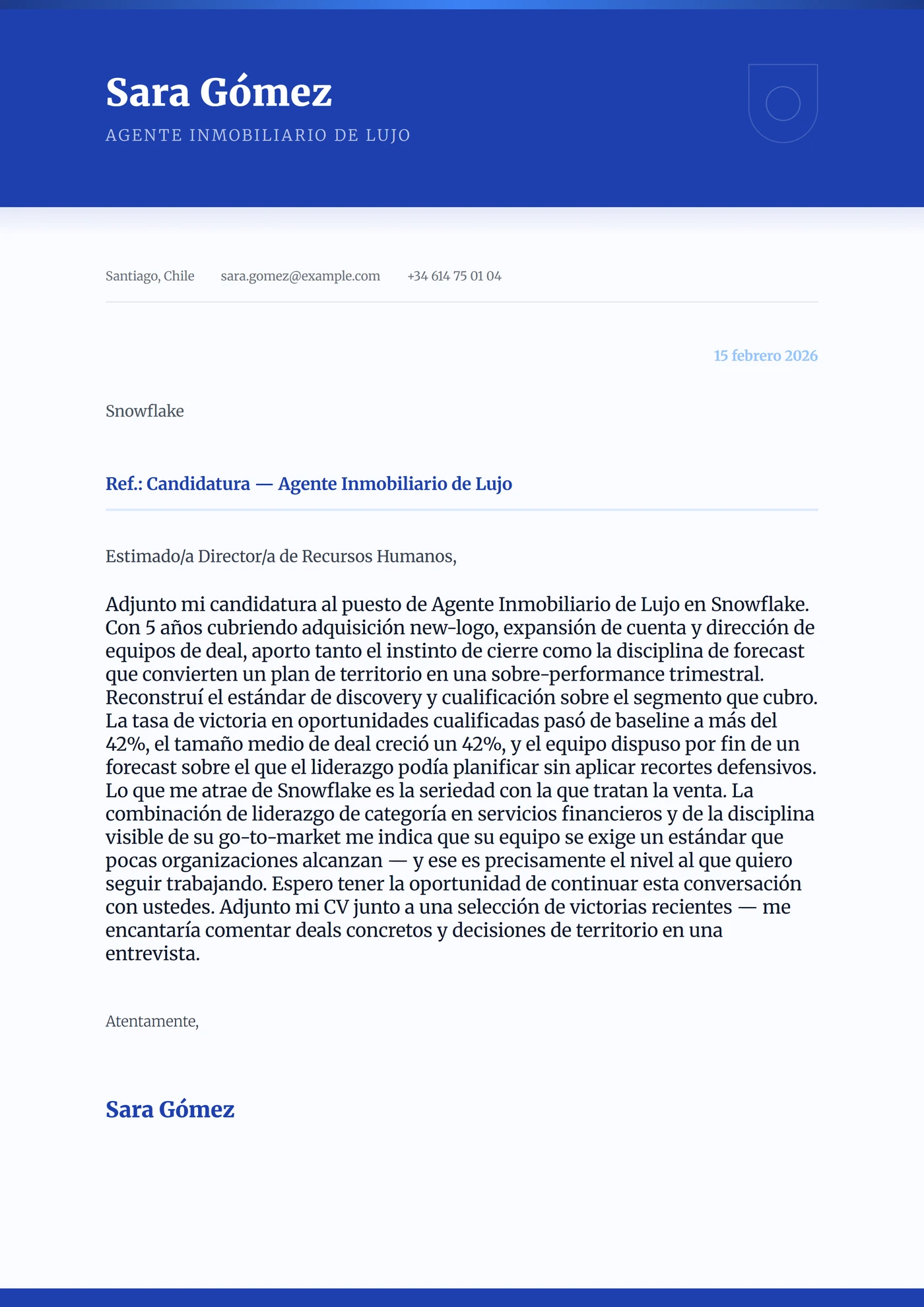 Zafiro real — Plantillas de cartas de presentación