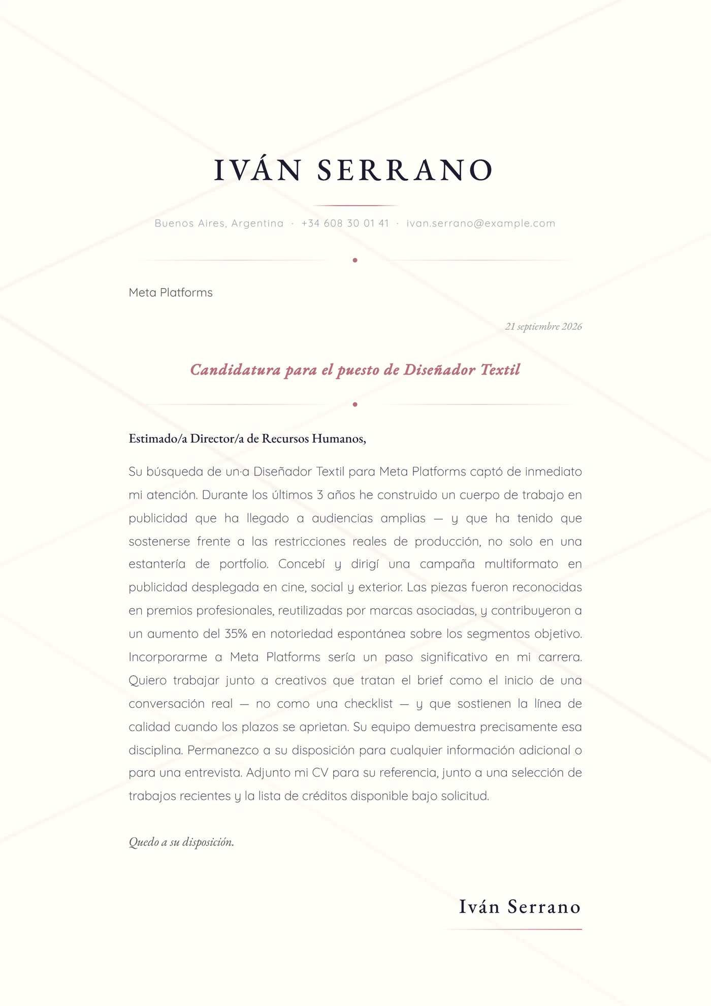 Hilo de seda — Plantillas de cartas de presentación