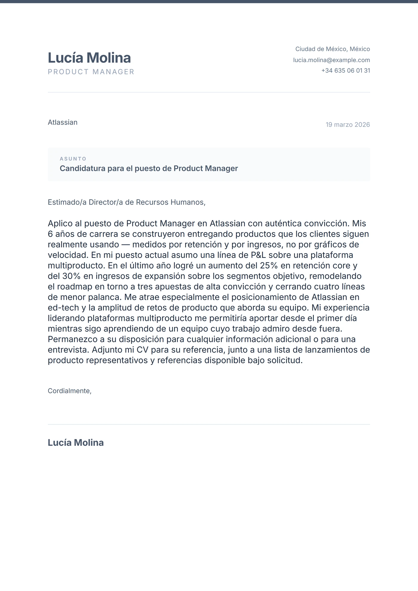 Pizarra profesional — Plantillas de cartas de presentación