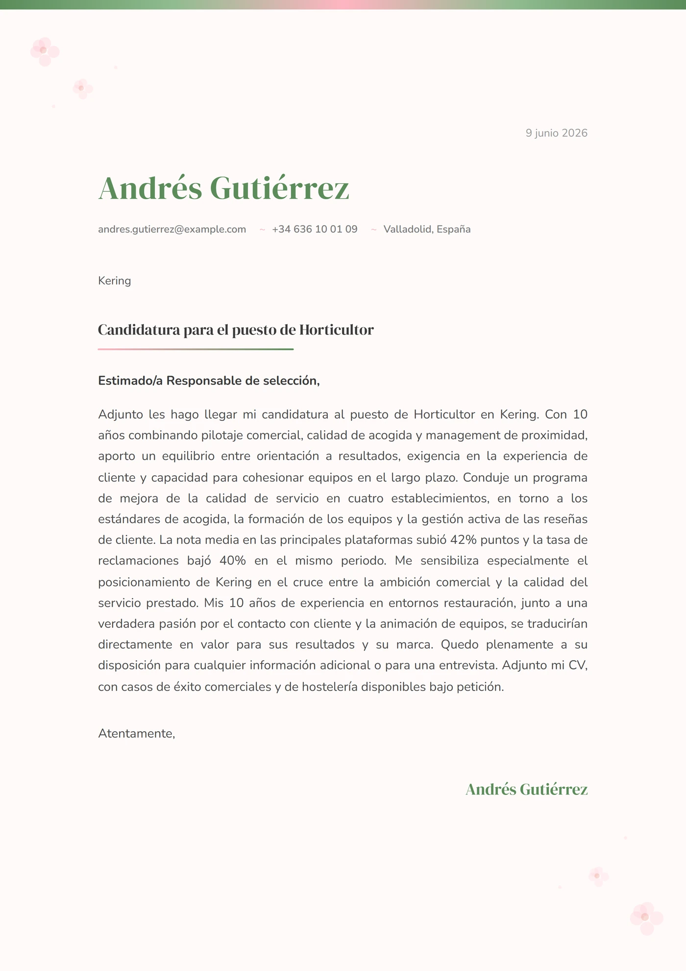 Floración primaveral — Plantillas de cartas de presentación