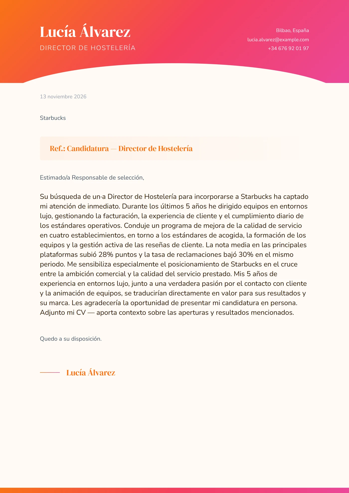 Naranja Atardecer — Plantillas de cartas de presentación