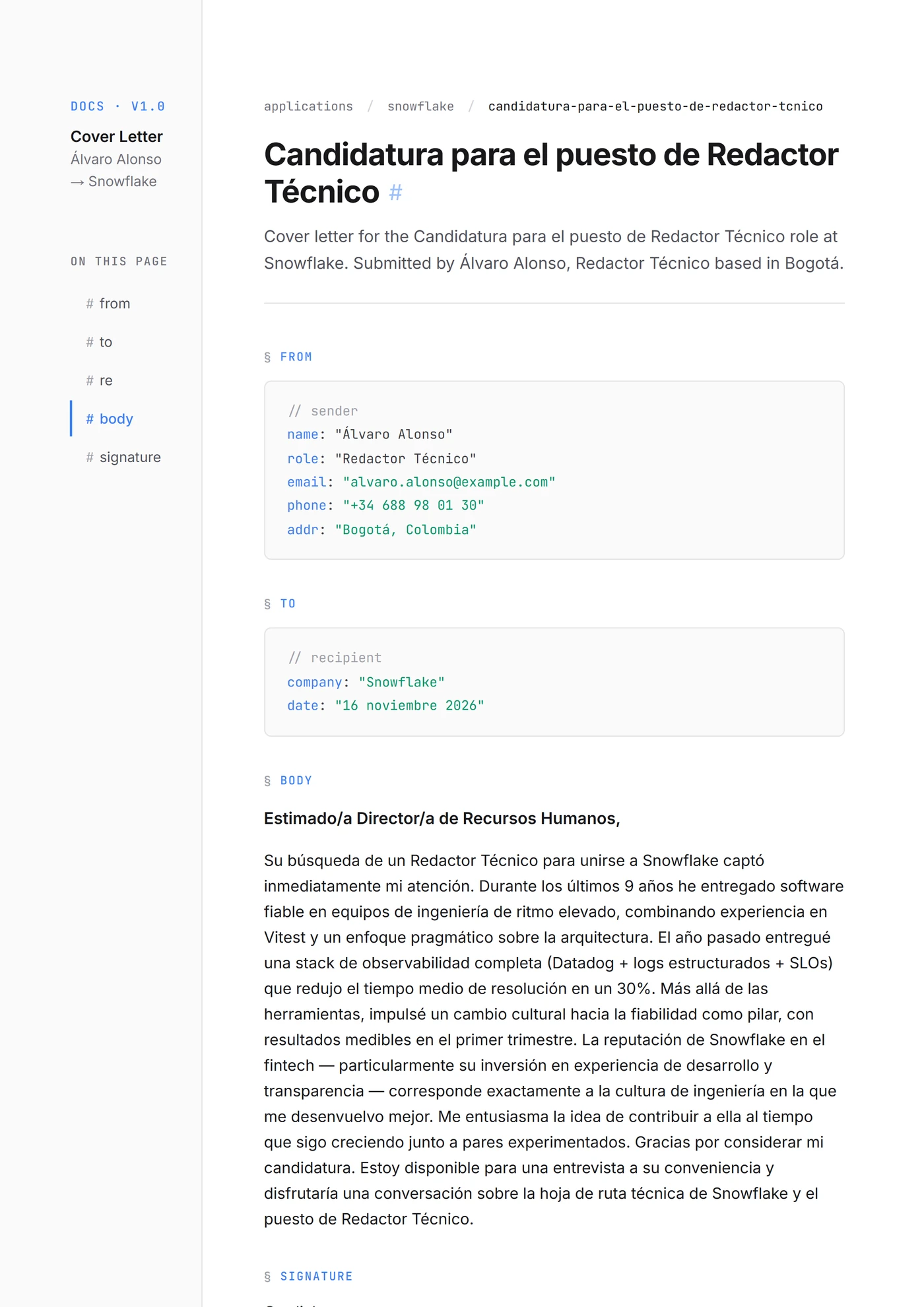 Documentación Tech — Plantillas de cartas de presentación