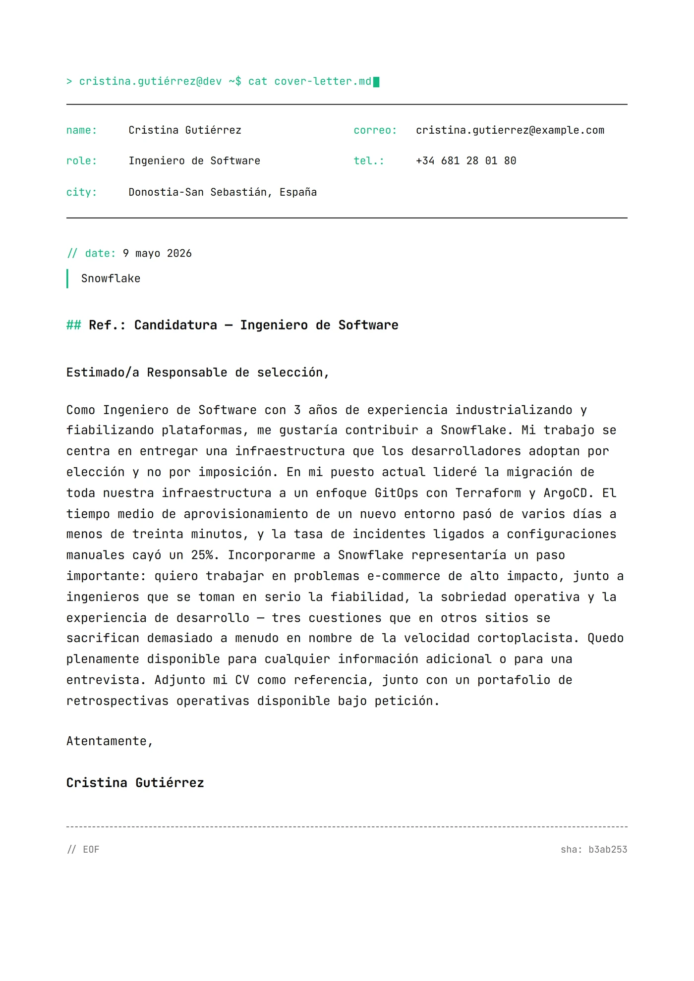 Tech mono minimal — Plantillas de cartas de presentación