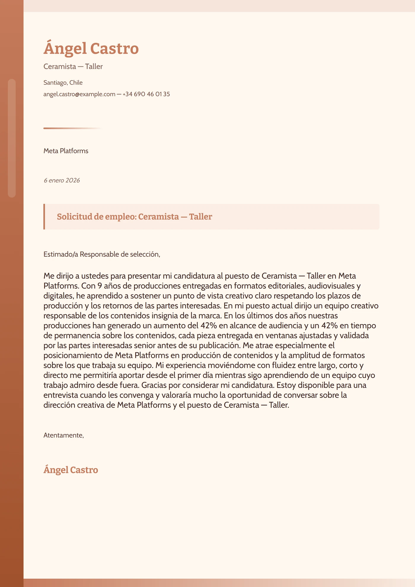 Terracota tierra — Plantillas de cartas de presentación
