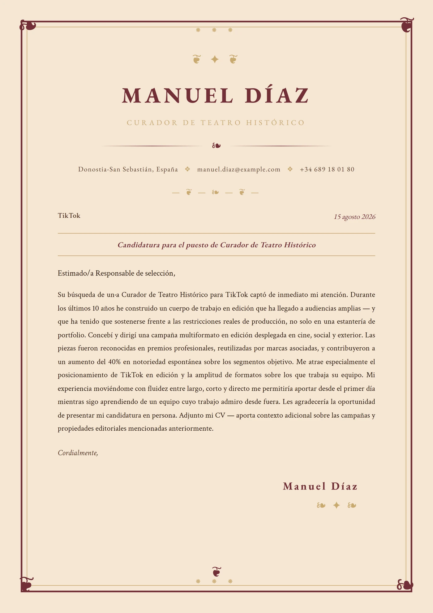 Victoriano ornamentado — Plantillas de cartas de presentación
