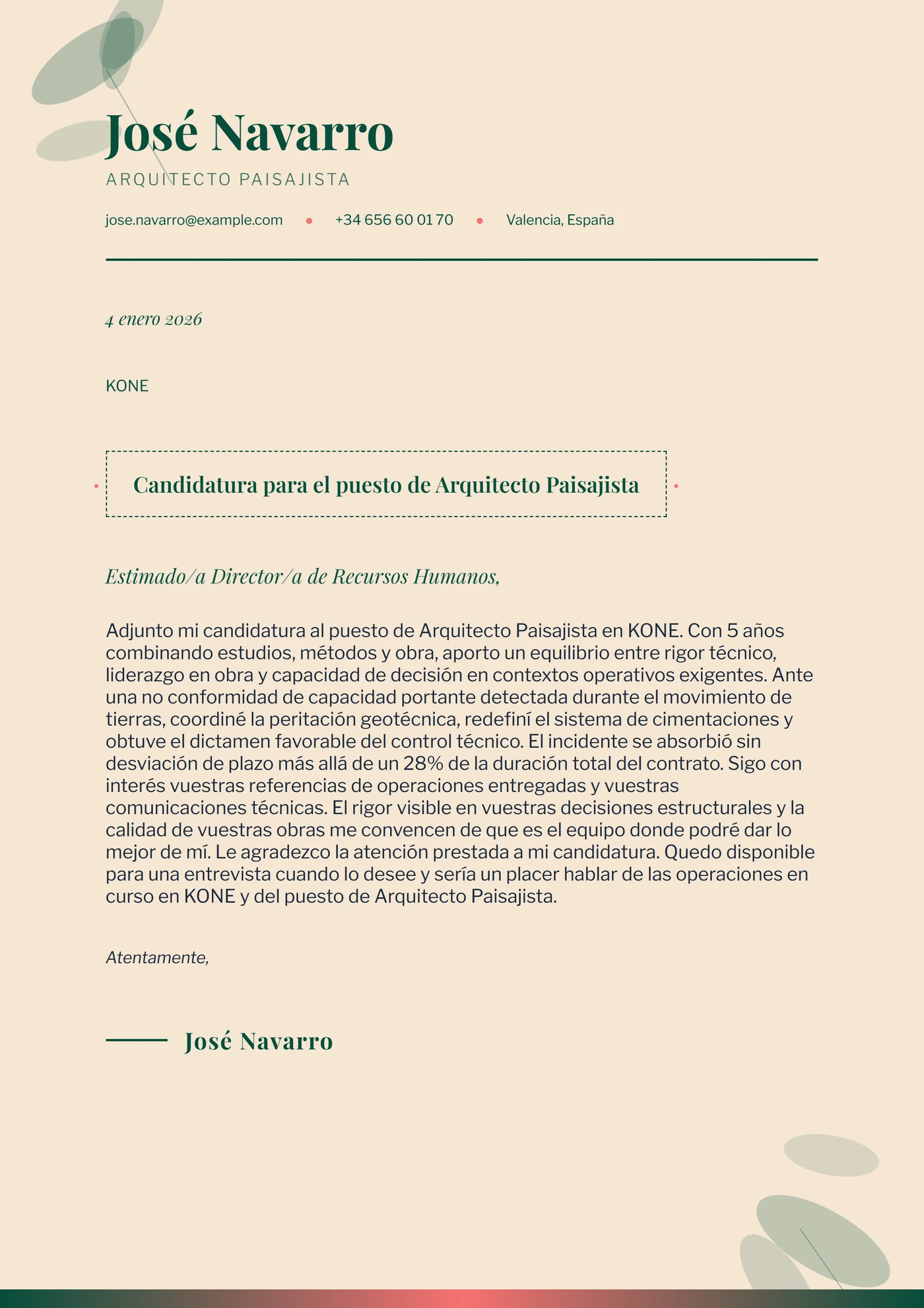Botánica cálida — Plantillas de cartas de presentación