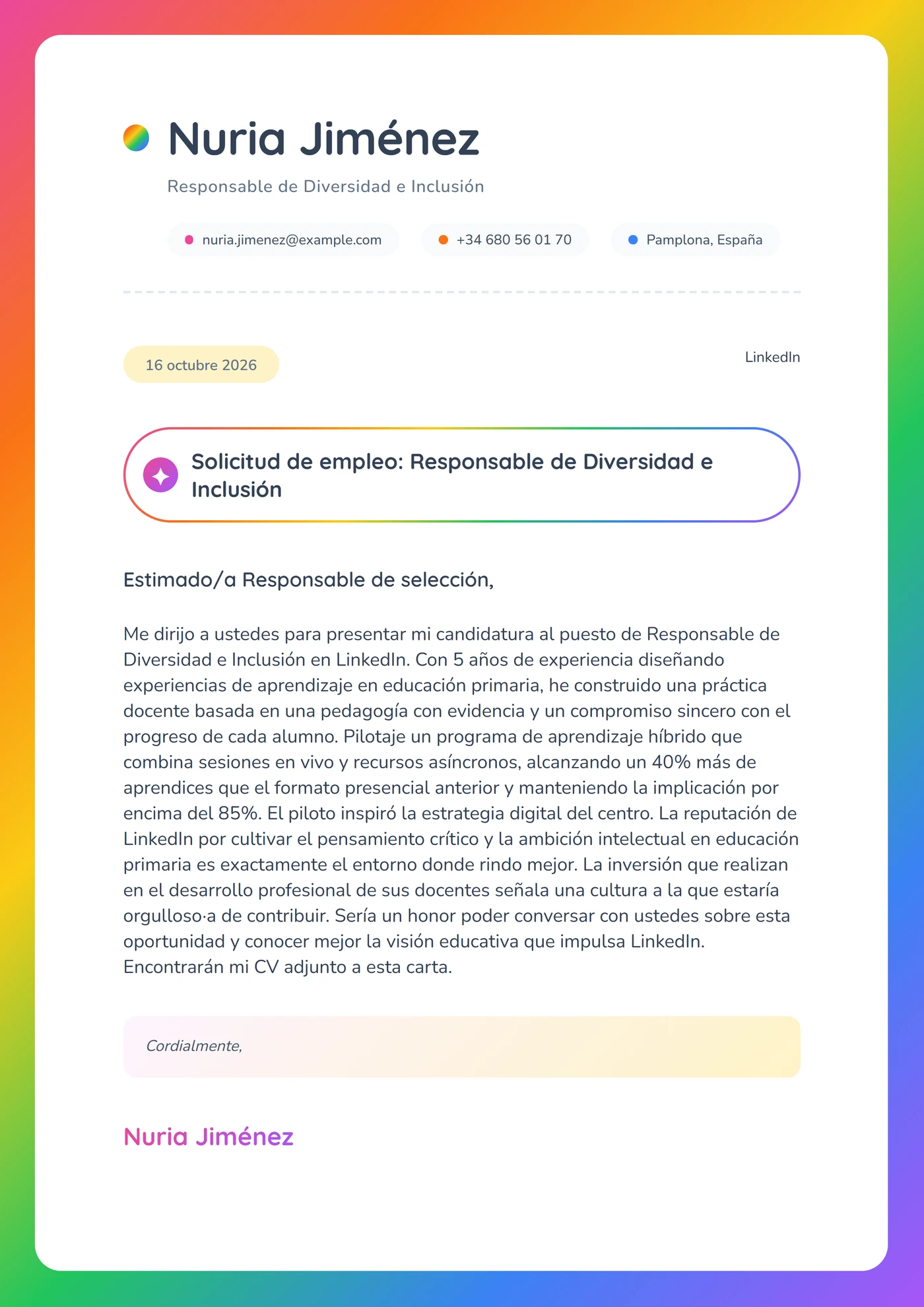 Borde arcoíris — Plantillas de cartas de presentación