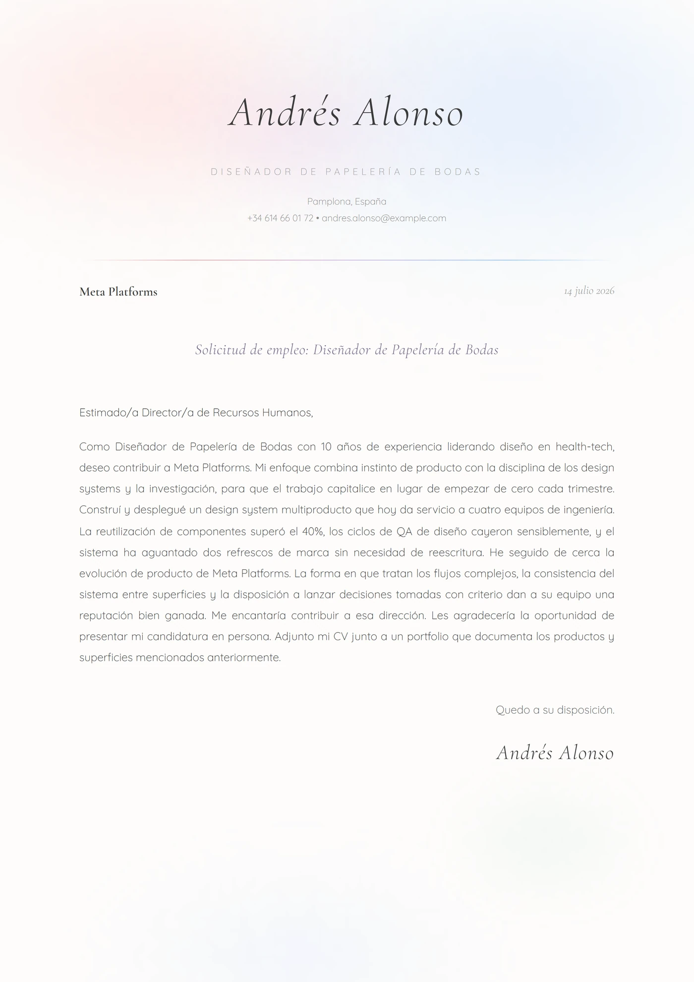 Lavado acuarela — Plantillas de cartas de presentación