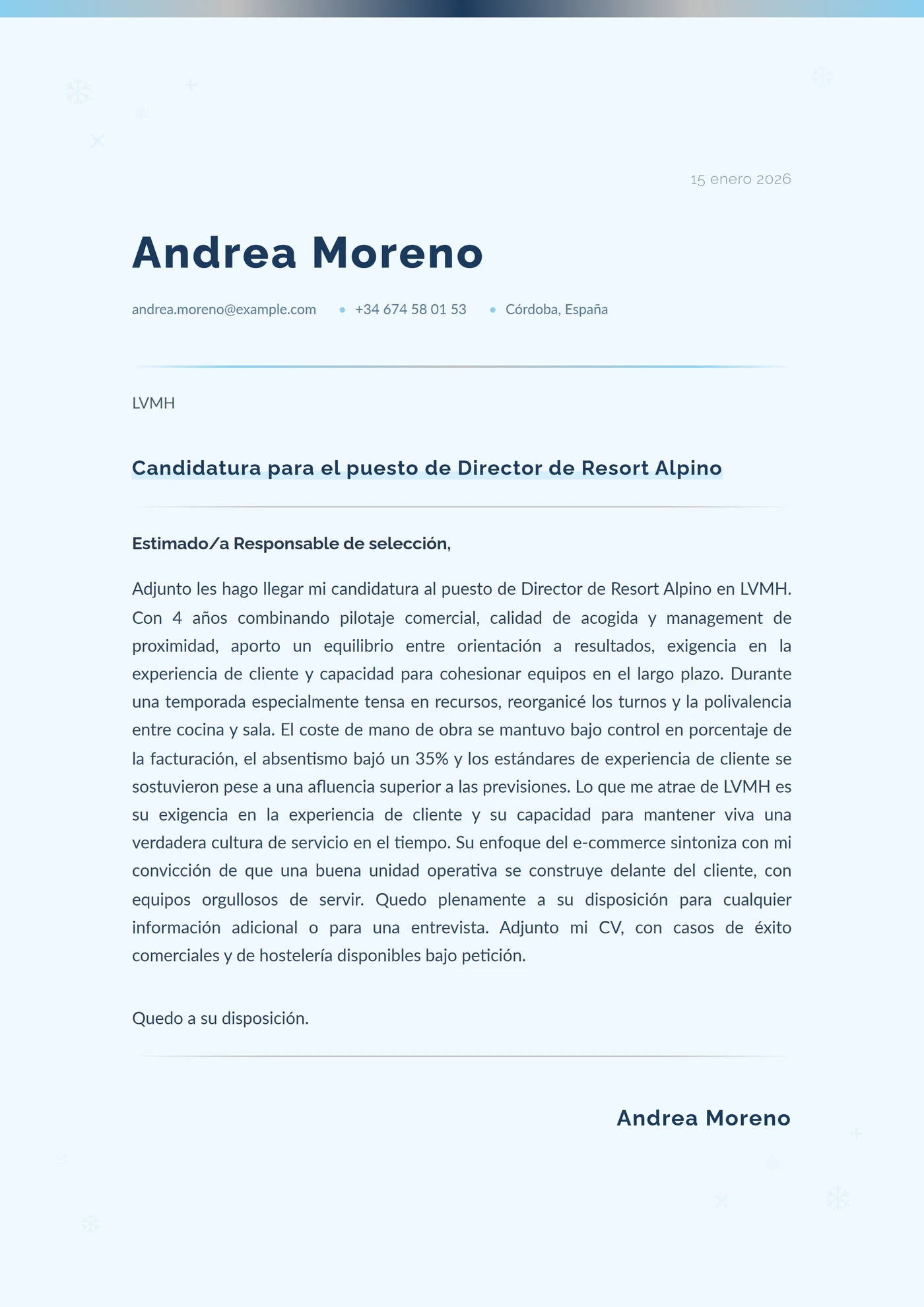 Cristal de invierno — Plantillas de cartas de presentación