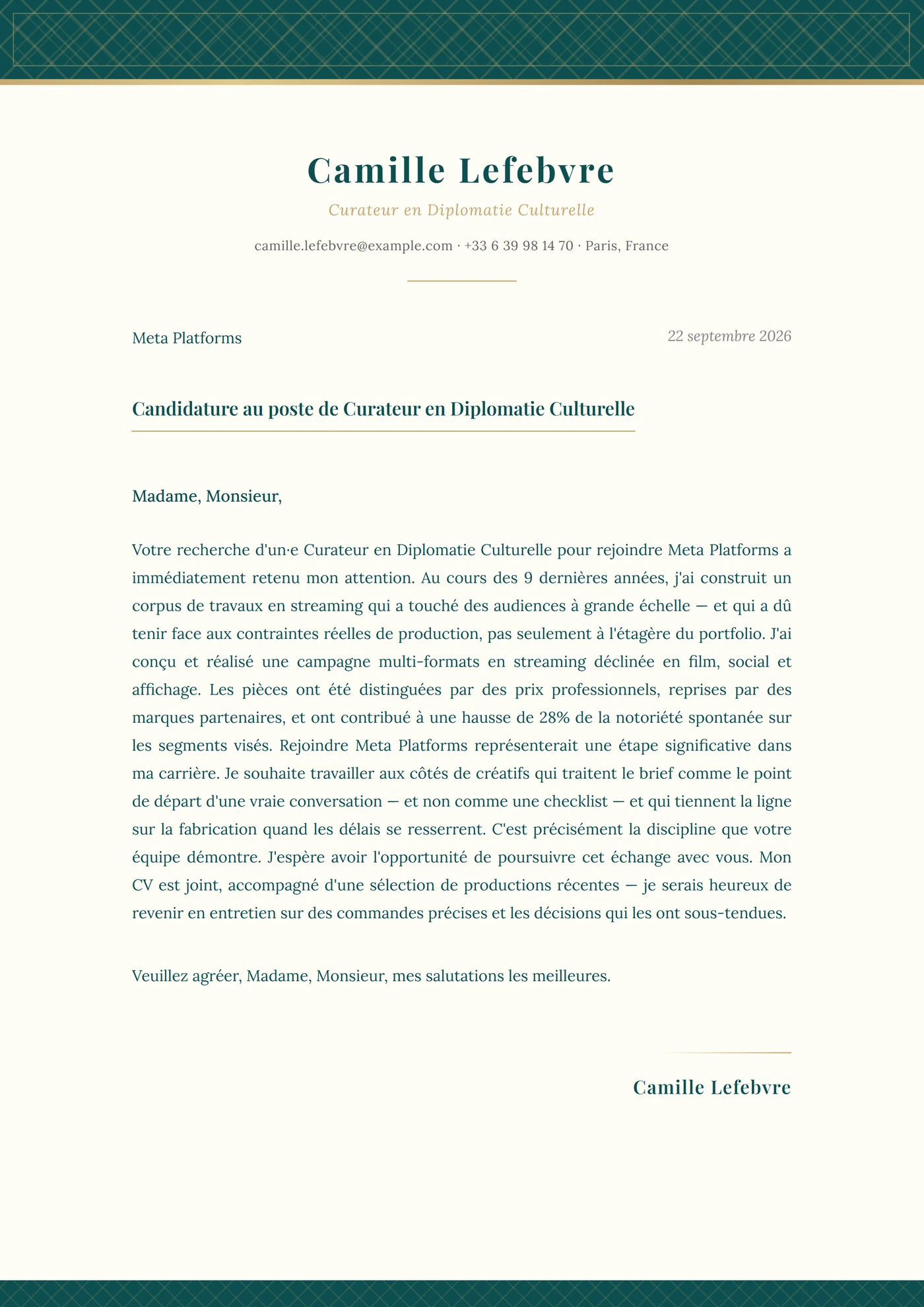 Calligraphie arabe — Modèles de lettres de motivation