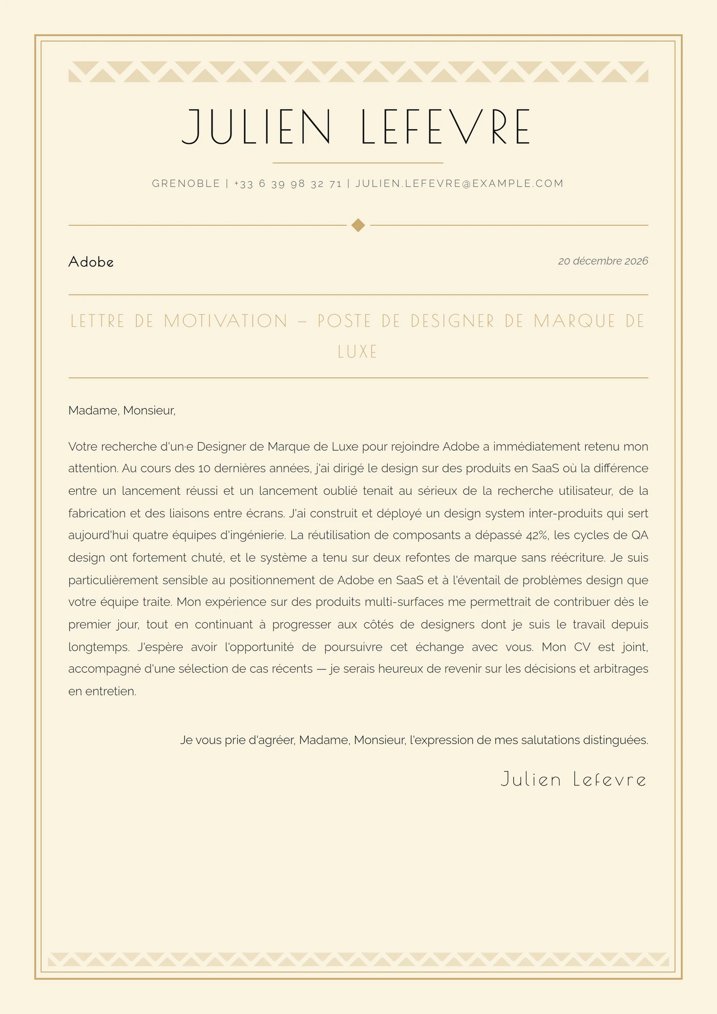 Art Déco — Modèles de lettres de motivation