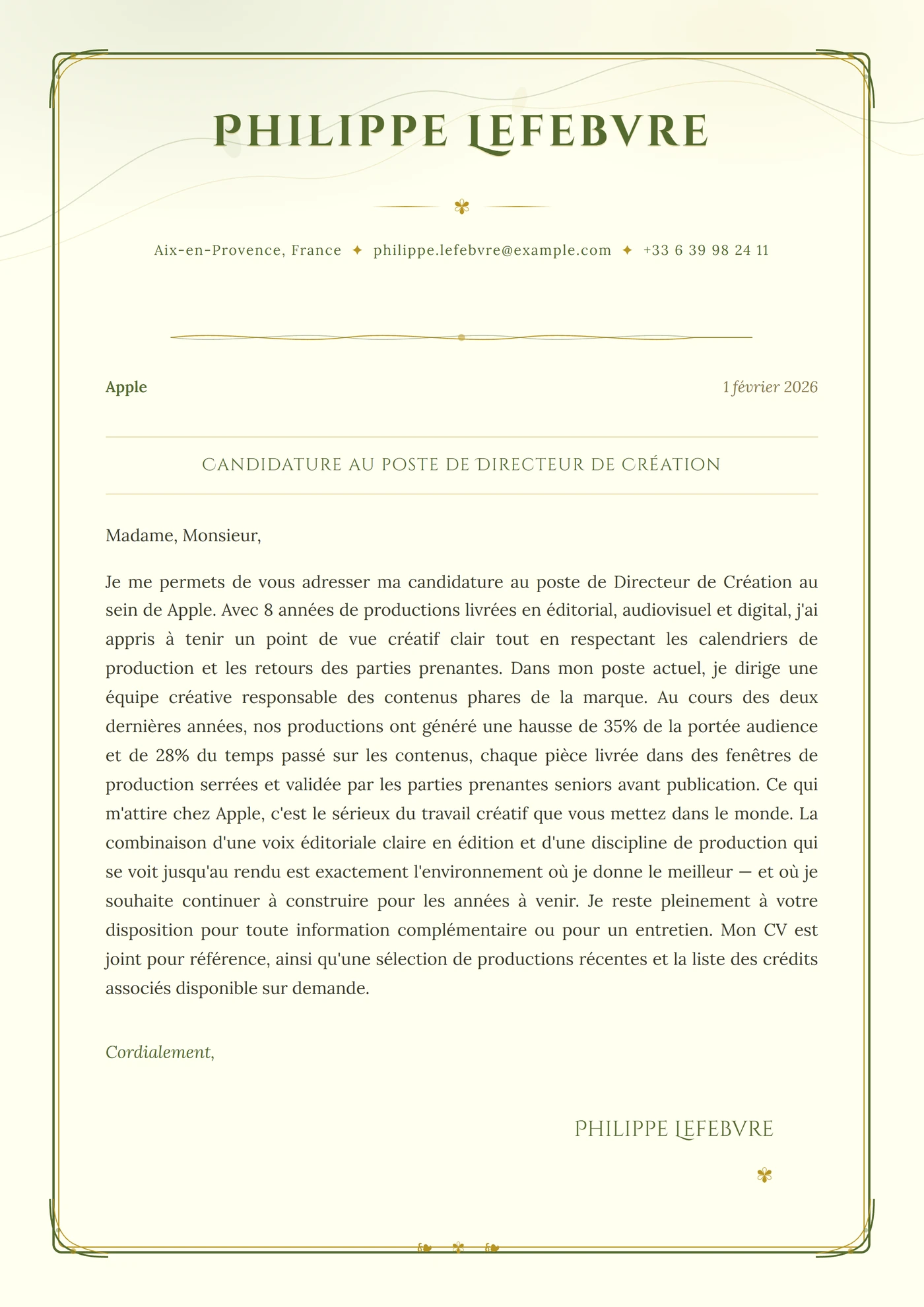 Art nouveau — Modèles de lettres de motivation