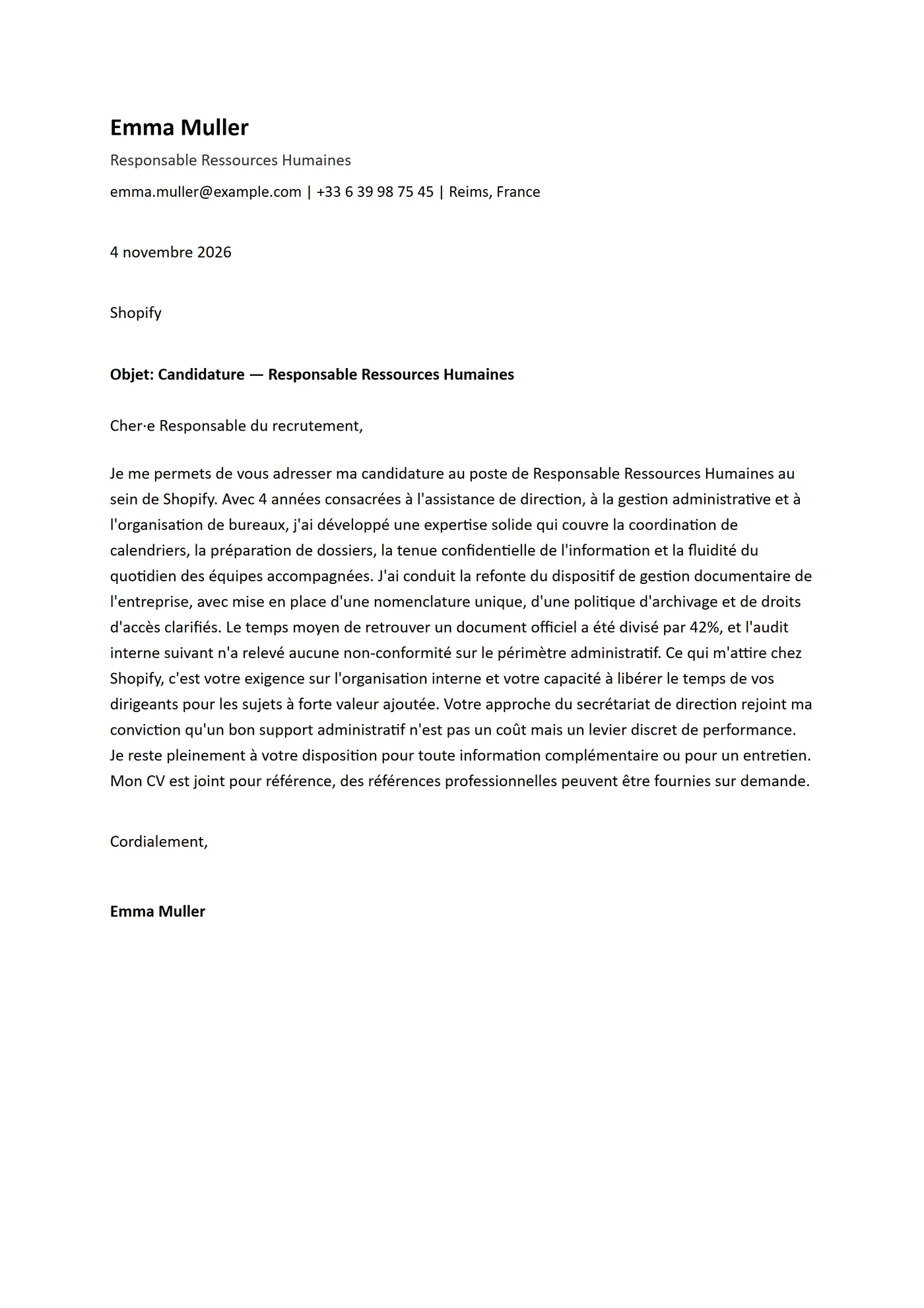 ATS Calibri — Modèles de lettres de motivation