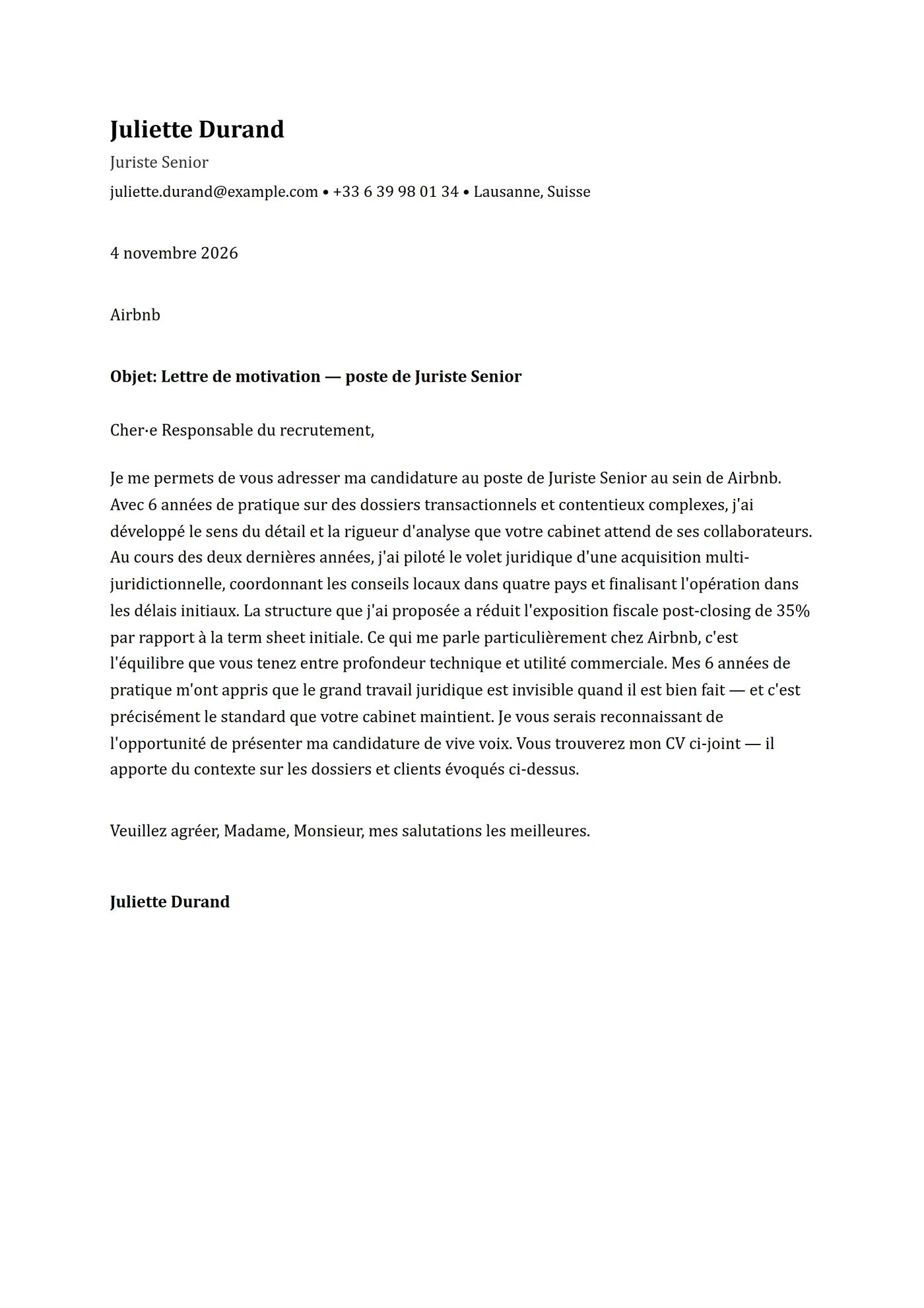 ATS Cambria — Modèles de lettres de motivation