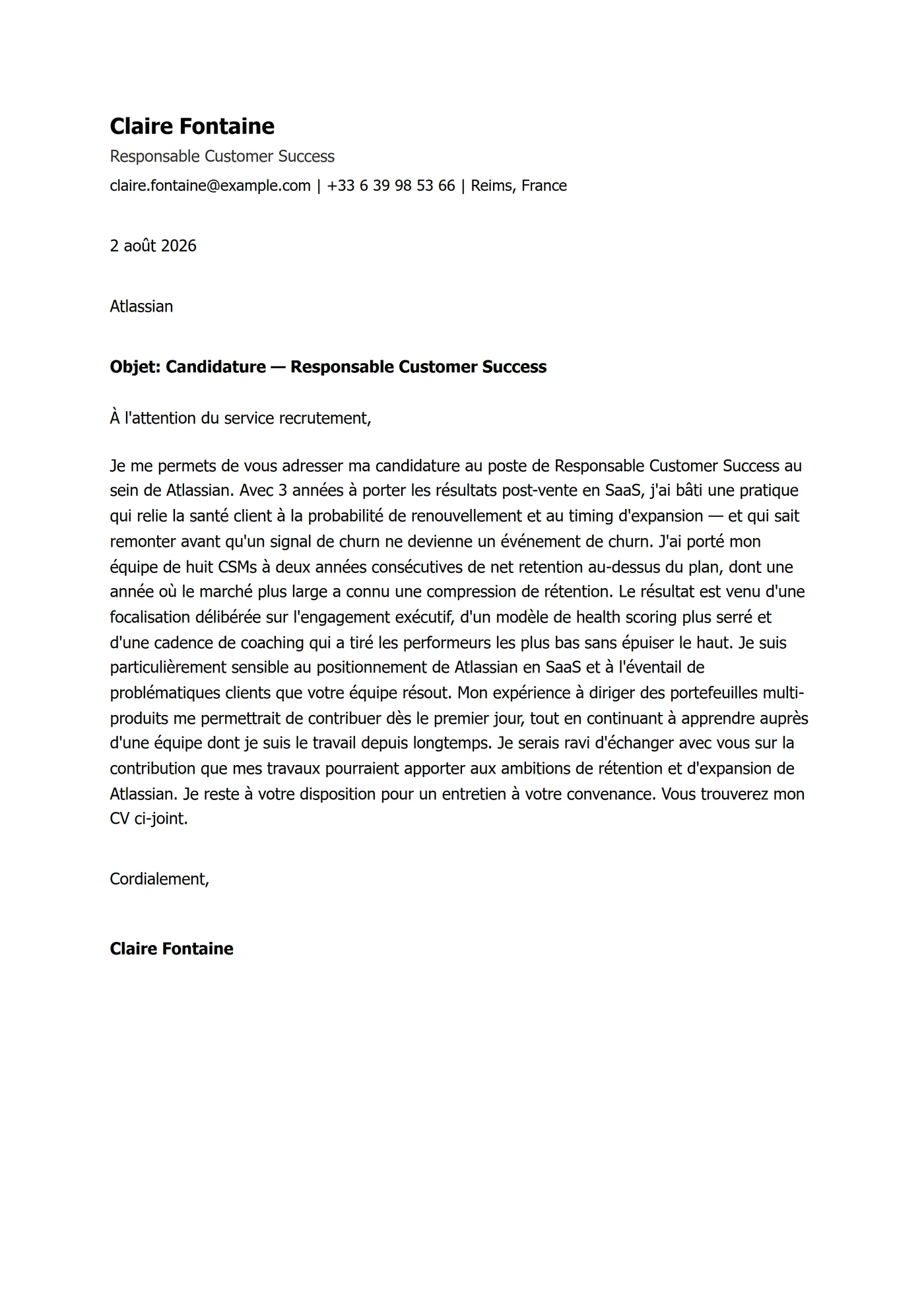ATS Tahoma — Modèles de lettres de motivation