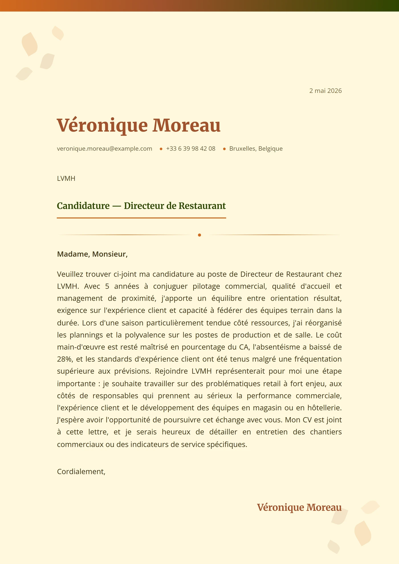 Récolte d'automne — Modèles de lettres de motivation