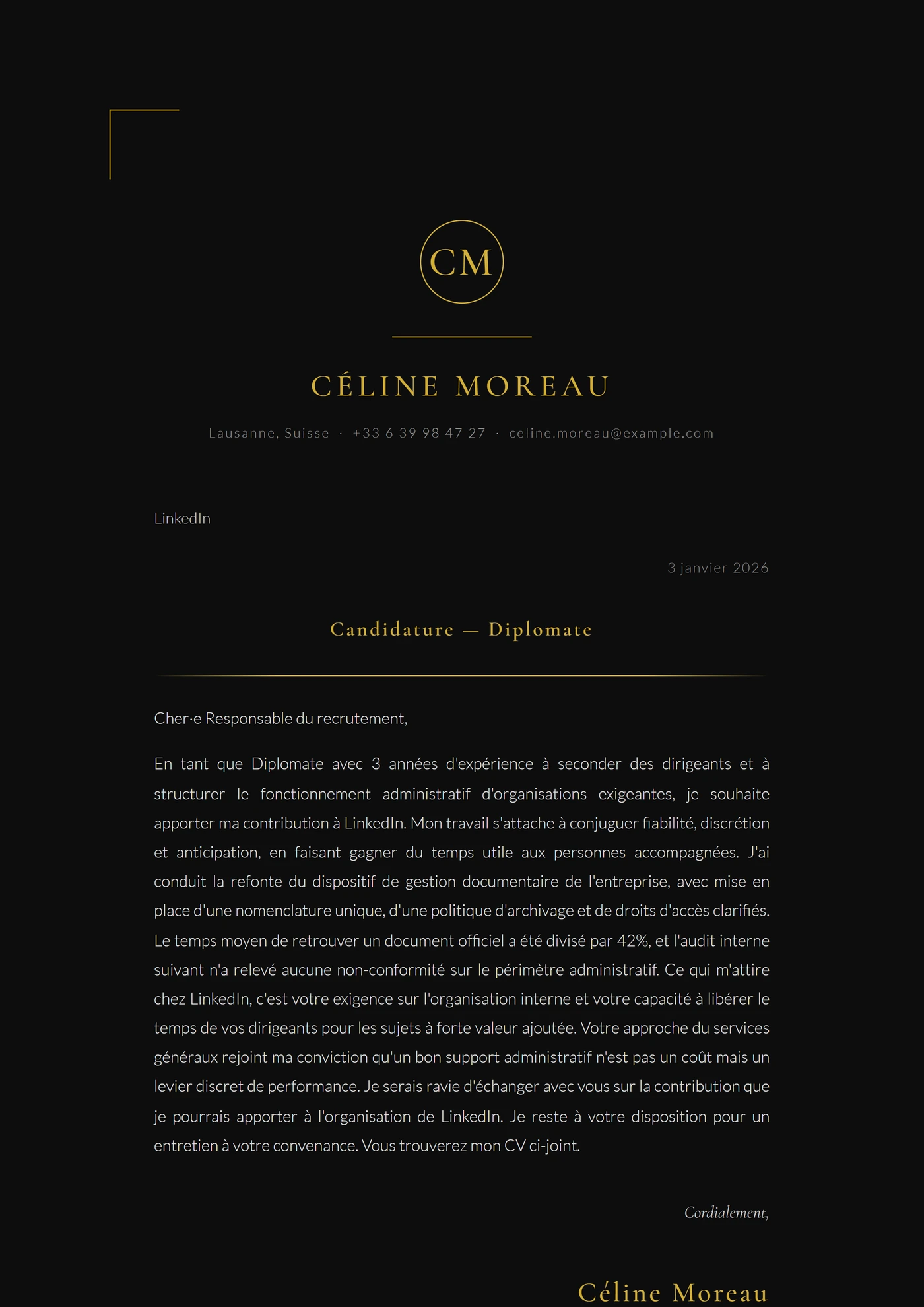 Cravate noire — Modèles de lettres de motivation