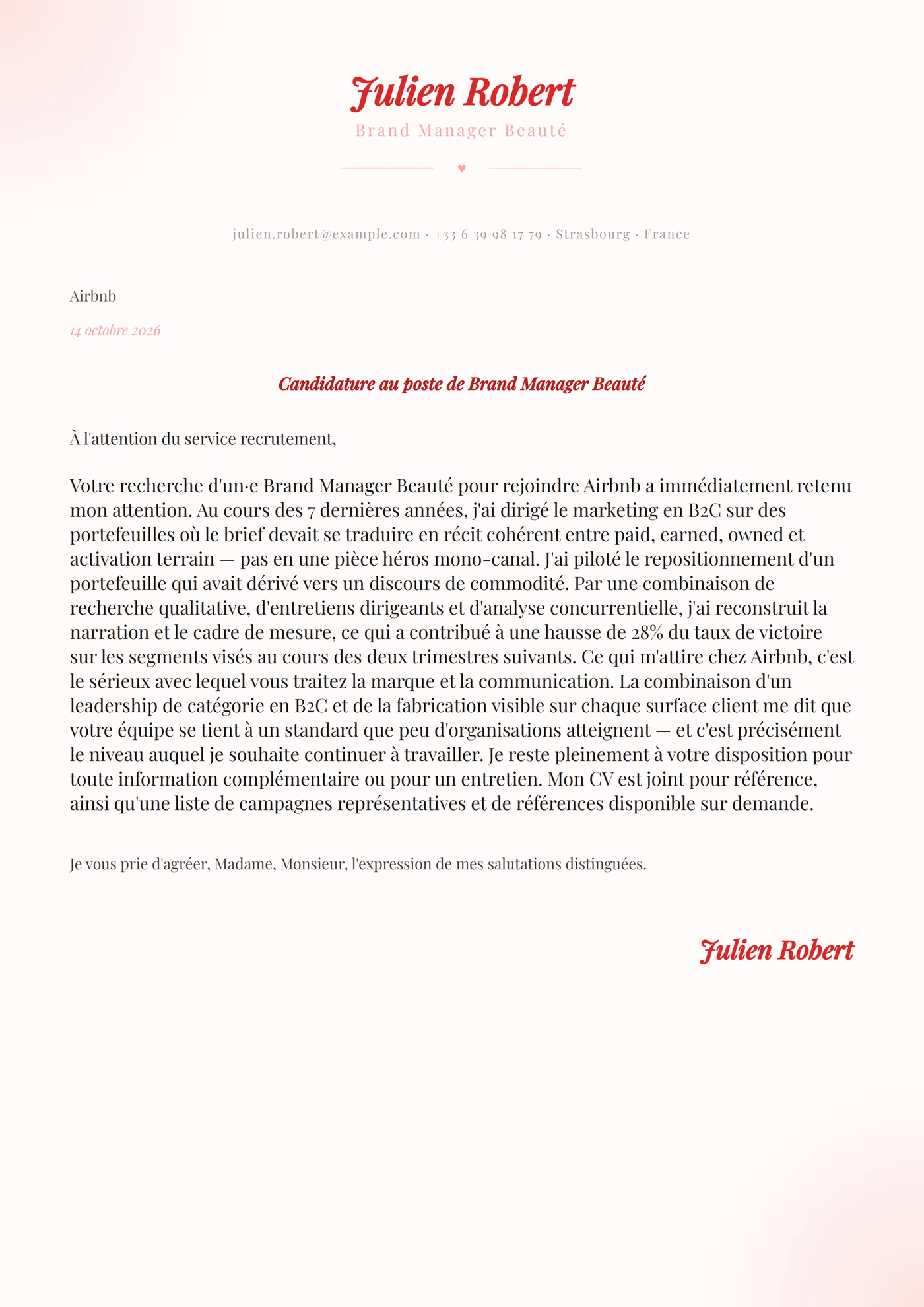 Rose tendre — Modèles de lettres de motivation