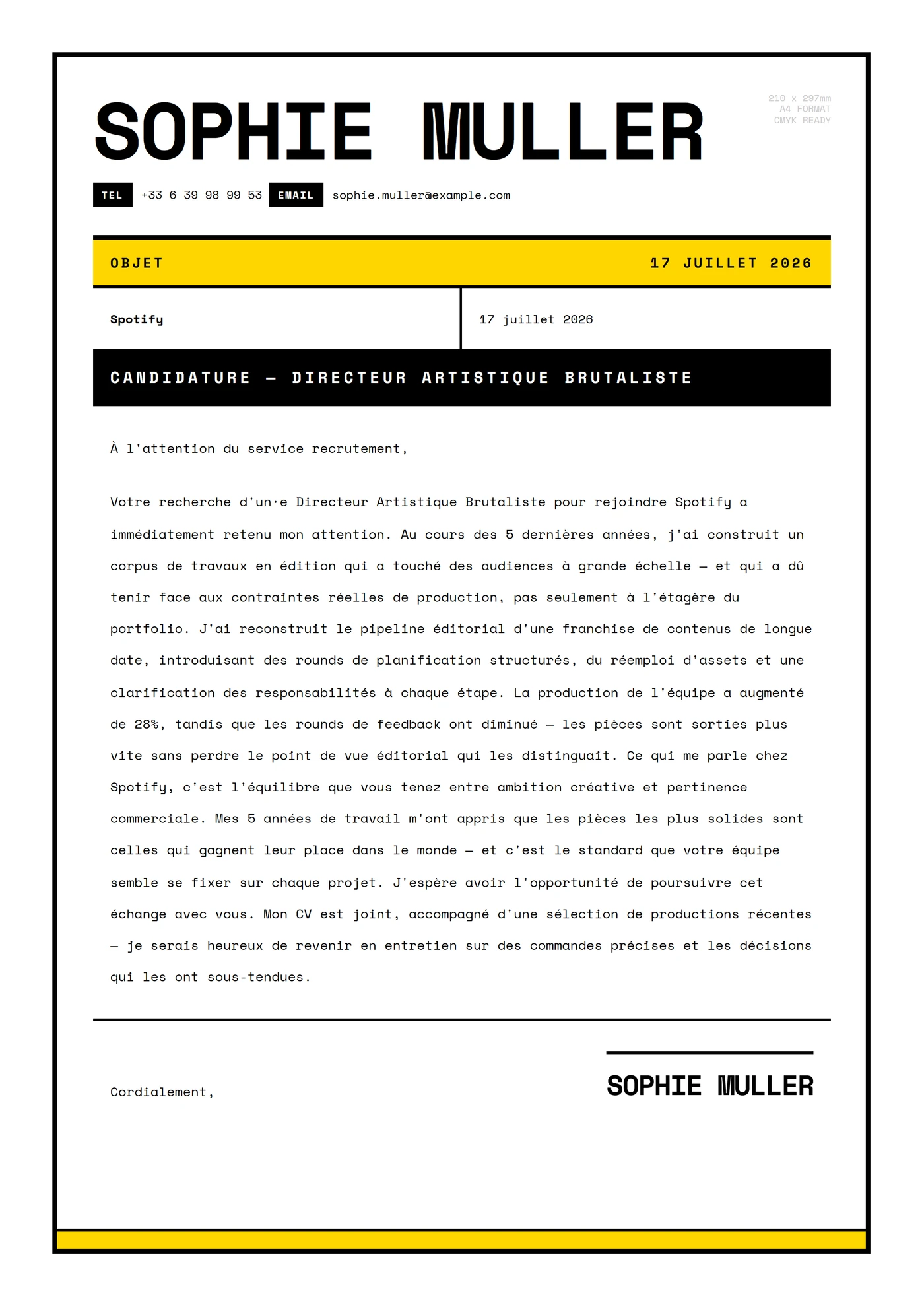 Brutaliste Brut — Modèles de lettres de motivation