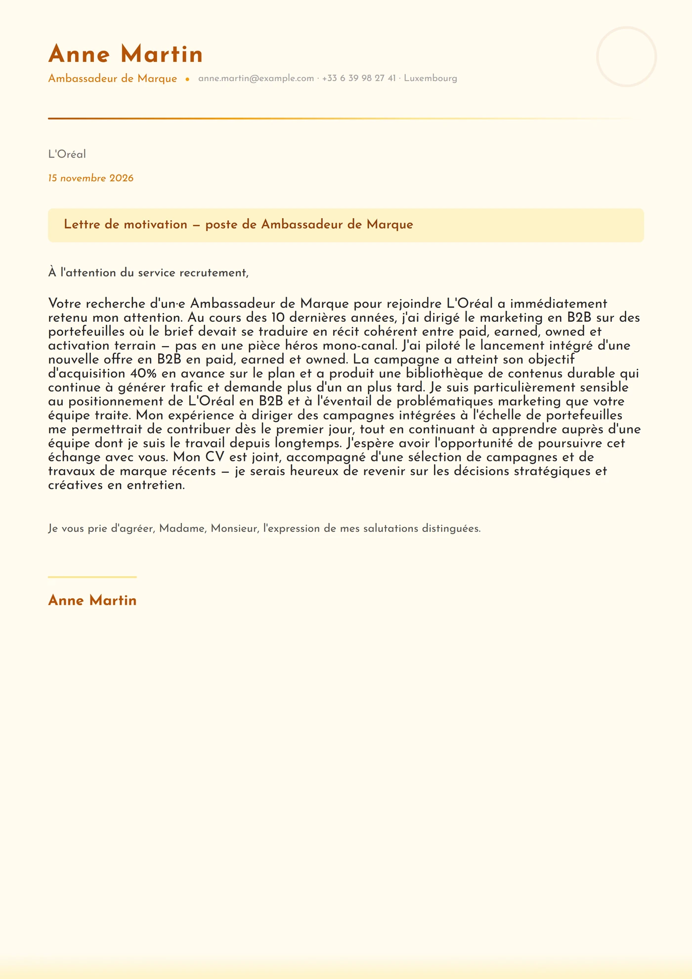 Latte caramel — Modèles de lettres de motivation