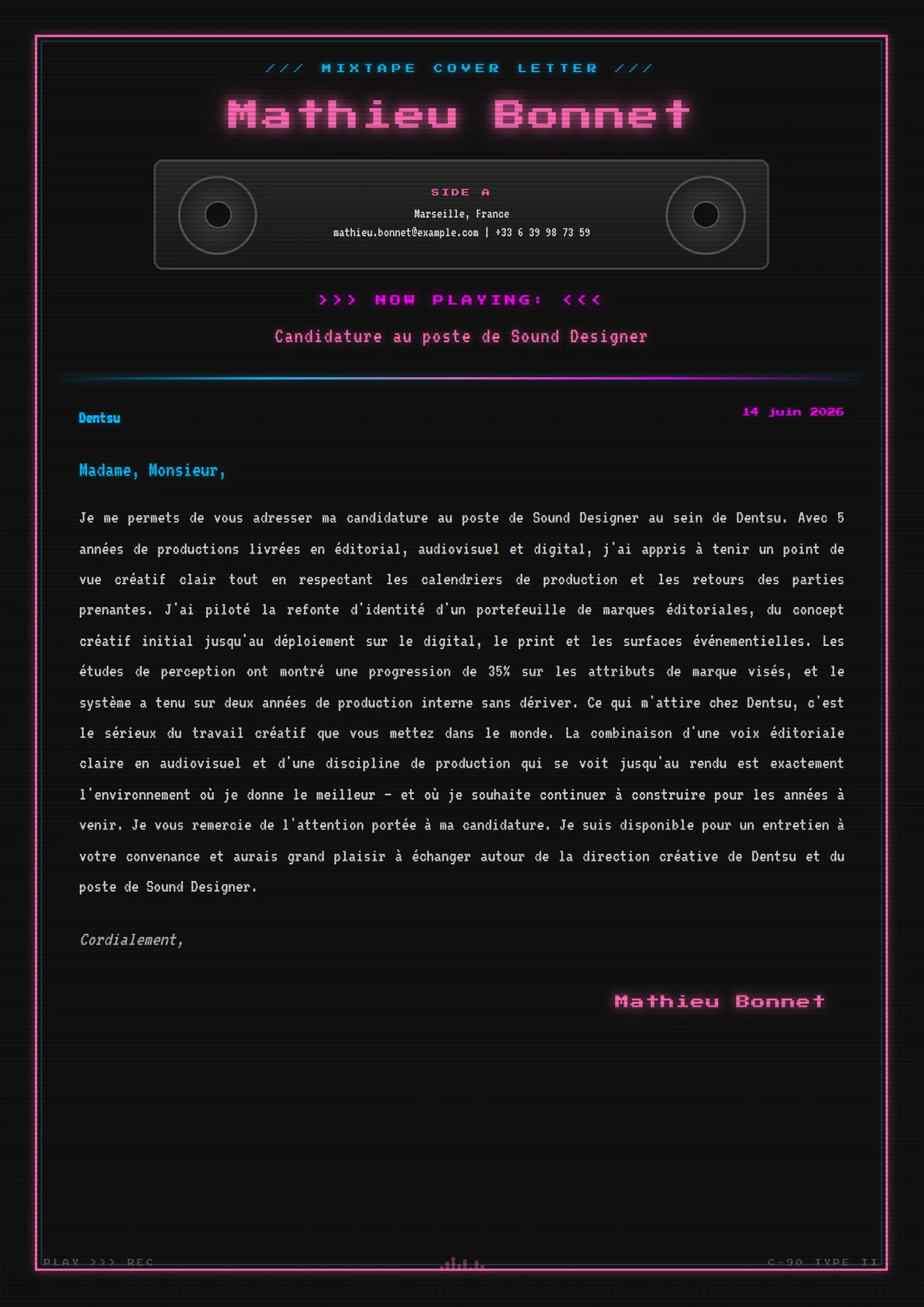 Cassette audio — Modèles de lettres de motivation