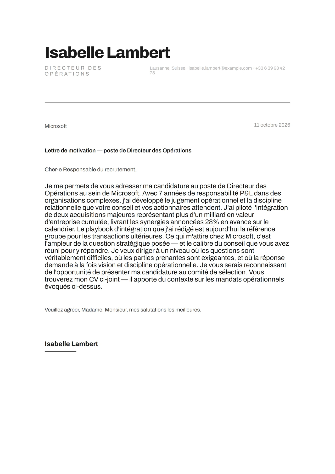Charbon minimaliste — Modèles de lettres de motivation