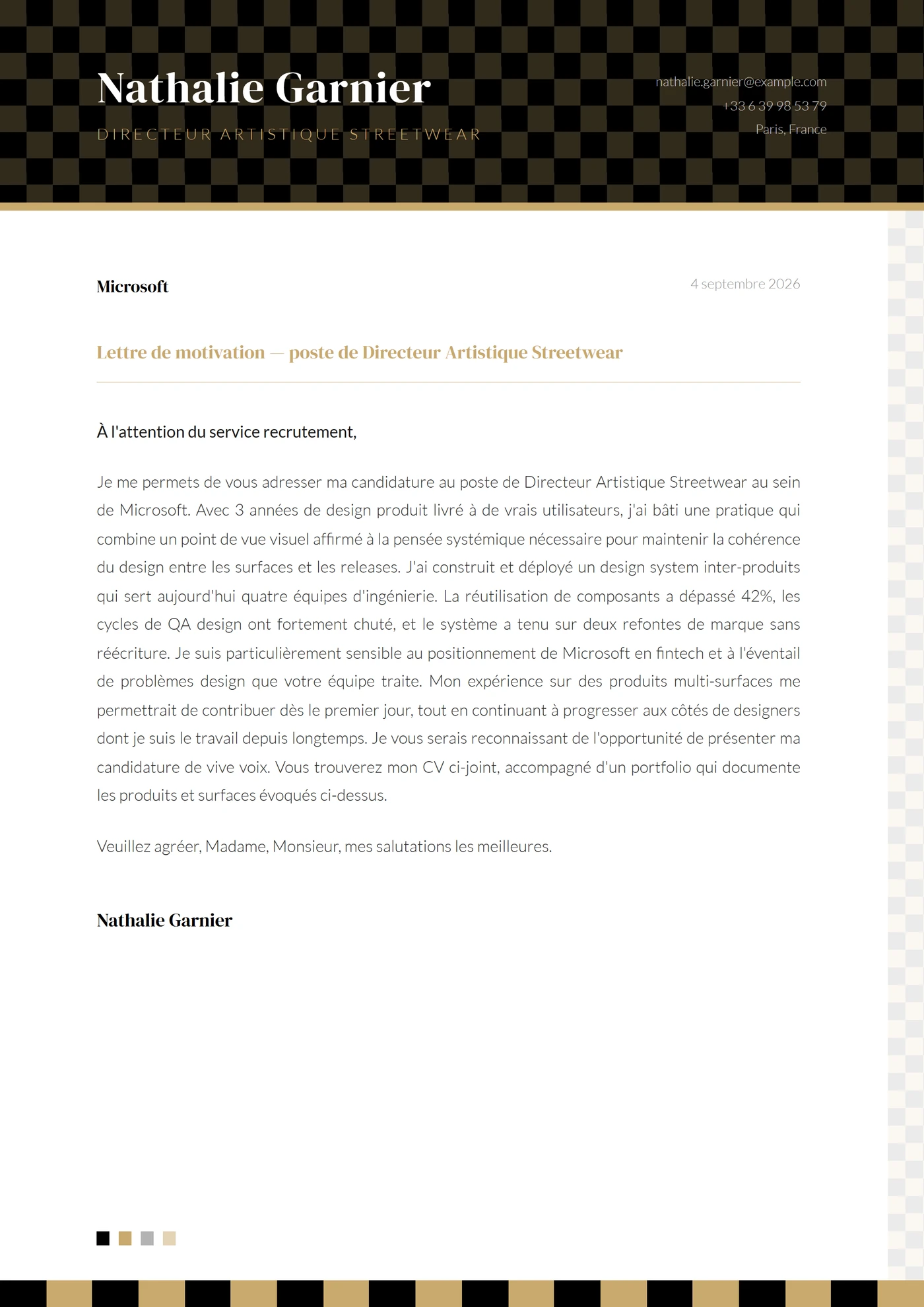 Damier — Modèles de lettres de motivation