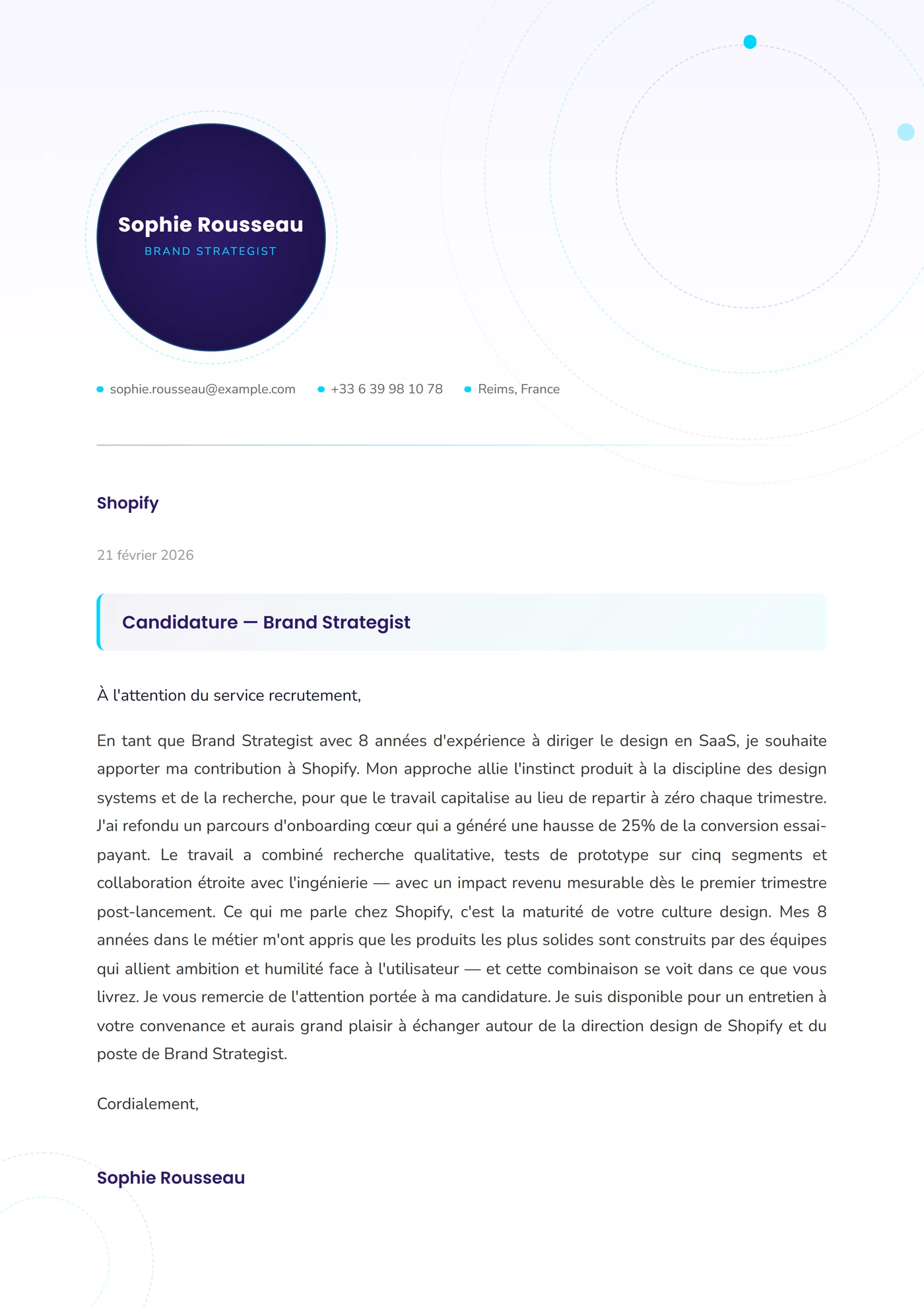 Orbite Circulaire — Modèles de lettres de motivation
