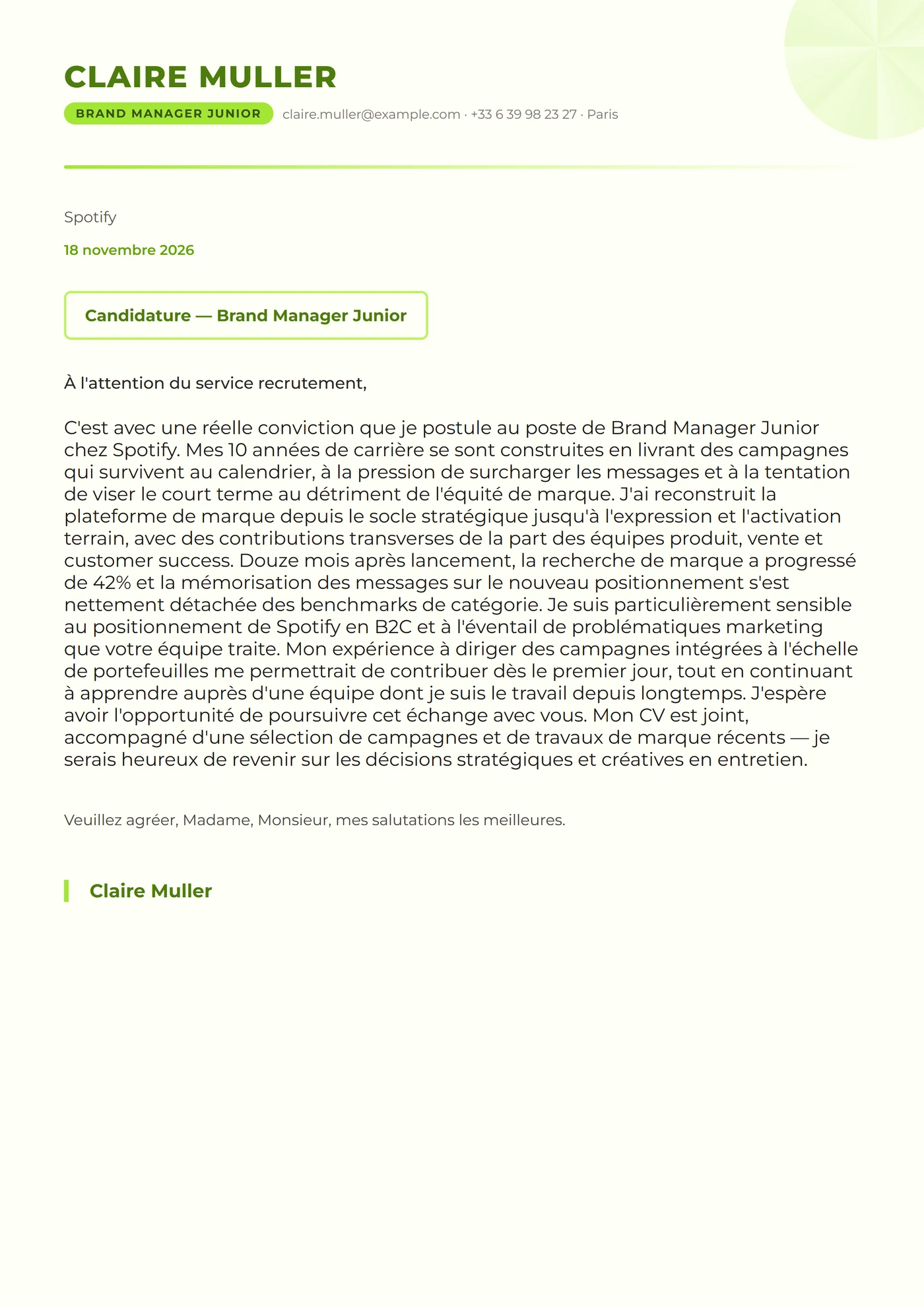 Citrus frais — Modèles de lettres de motivation